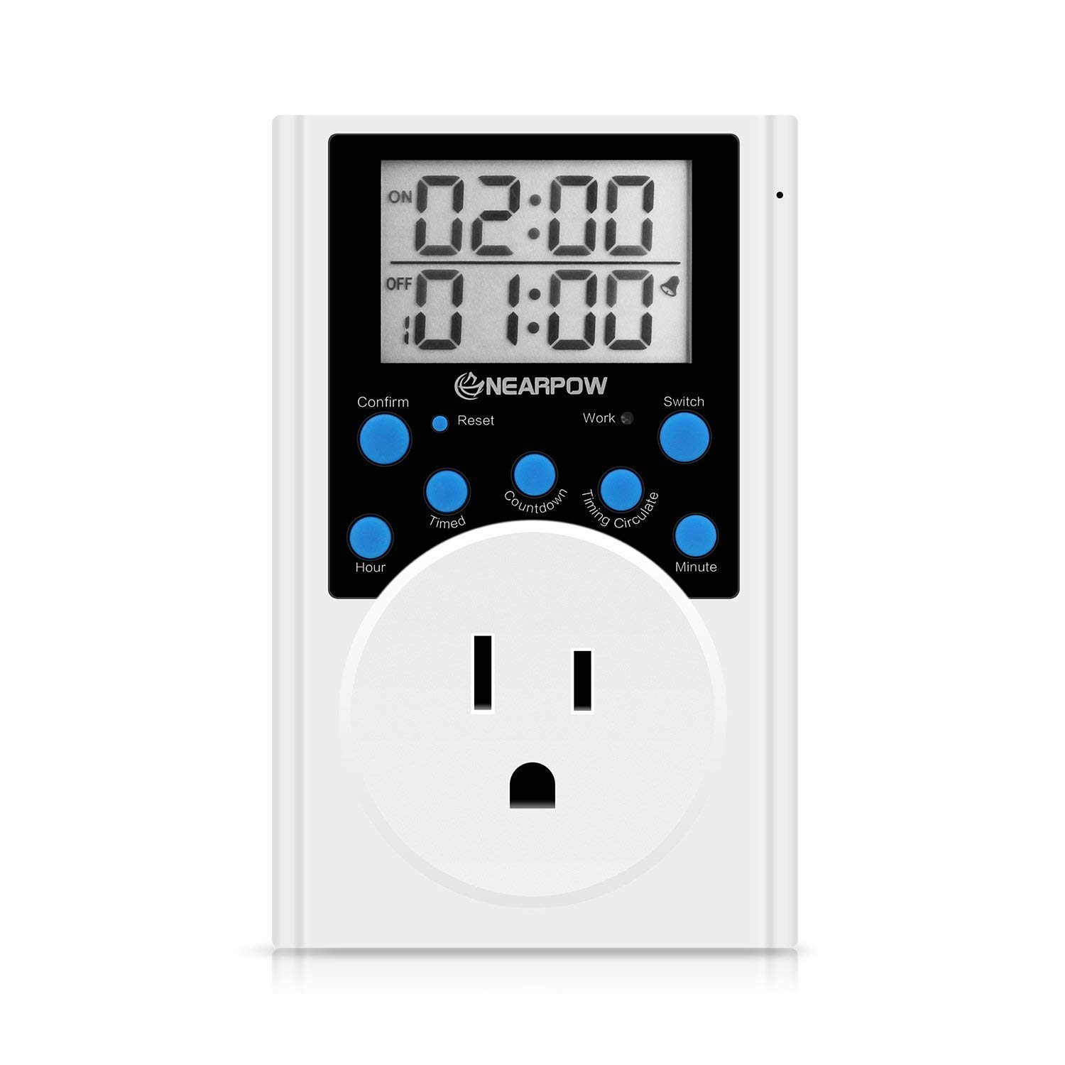 NEARPOW Dual Digital Outlet Timer with 2 Independent Controls - 15A/1800W Heavy Duty Electrical Timer Switch (3 Prong) - 24-Hour & 7-Day Programmable for Indoor Use - Perfect for Holiday Lights, Aquariums, Grow Lights & Home Automation