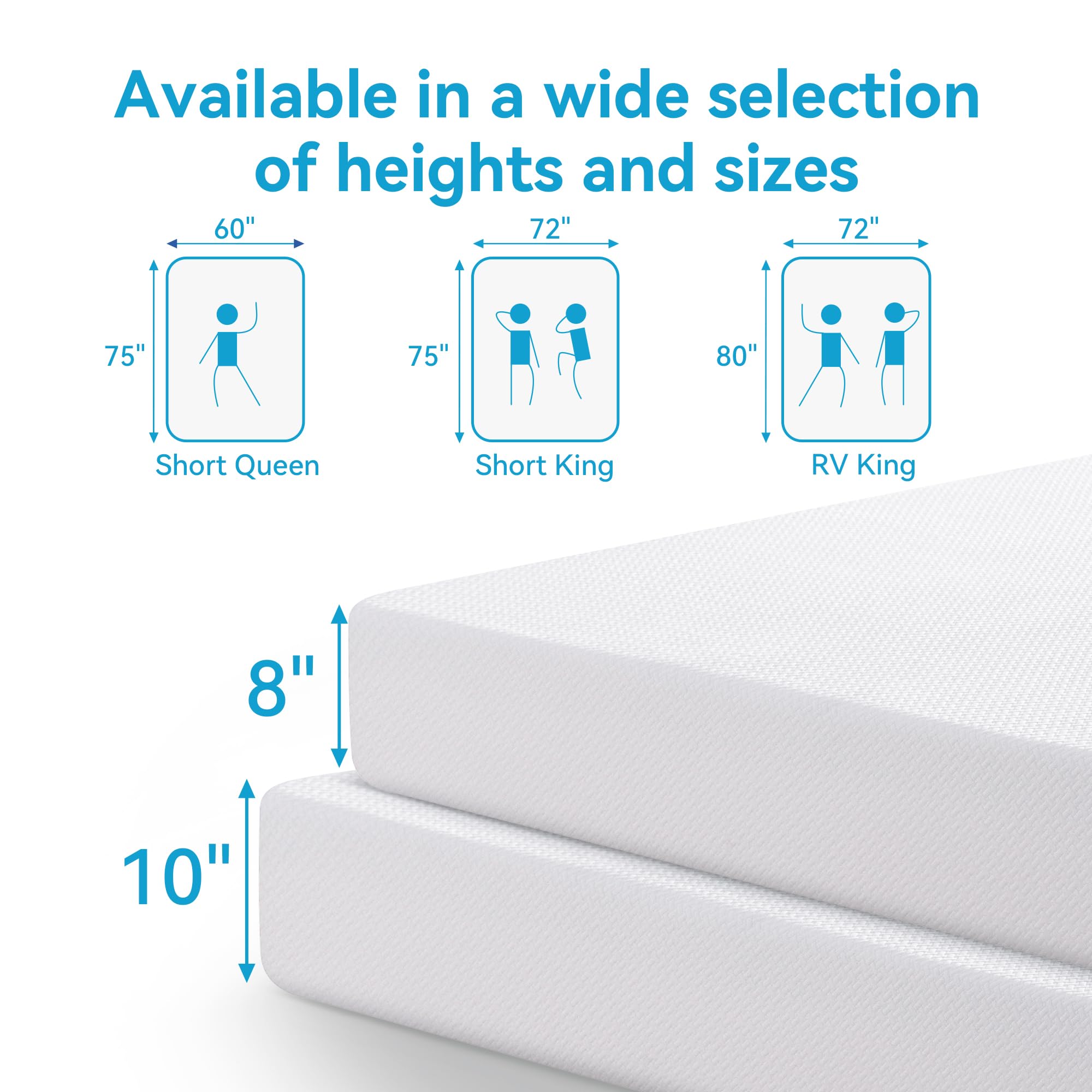 10 Inch King RV Mattress - Green Tea Memory Foam for RVs, Campers & Trailers | Medium Firm Gel-Infused Pressure Relief Mattress with White Cover | Bed in a Box | Made in USA | Perfect for Road Trips & Outdoor Adventures