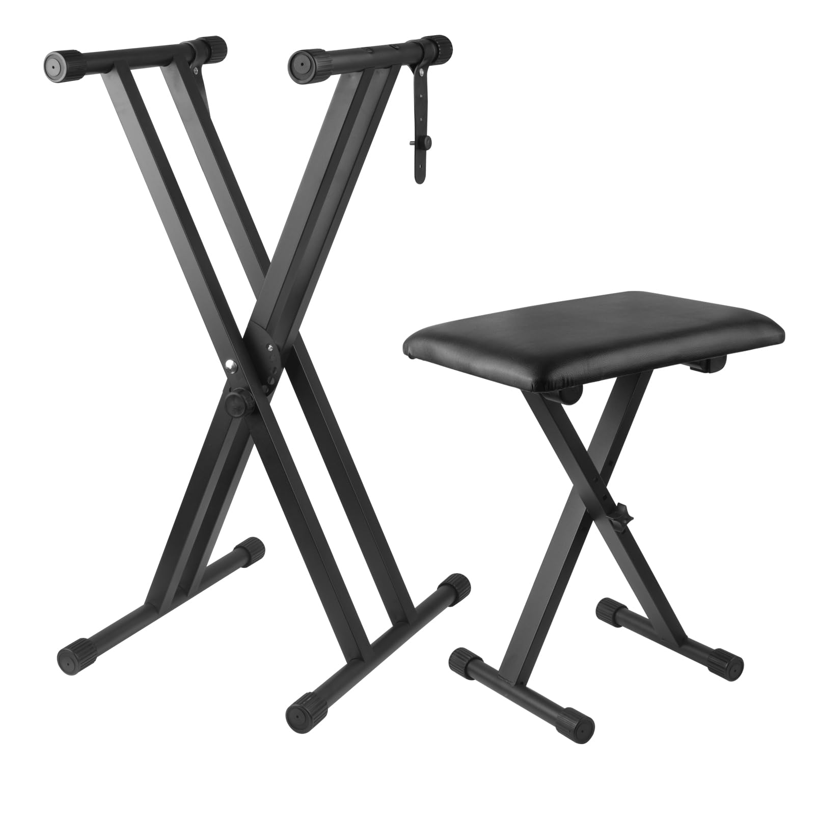 Adjustable Double X Keyboard Stand & Piano Bench Set with Lockable Straps - 7 Height Settings, Black - Perfect for Home Studios, Music Classrooms & Live Performances