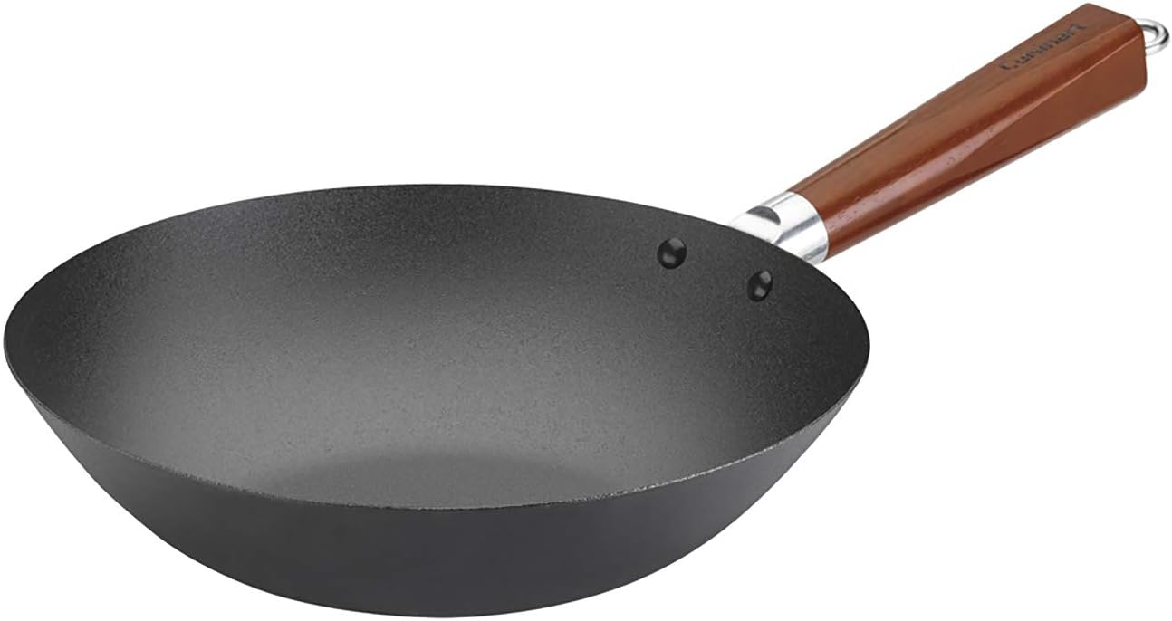 Cuisinart 11-Inch Pre-Seasoned Carbon Steel Wok Pan - CSW26 28C - Perfect for Stir-Frying, Deep Frying & Asian Cooking
