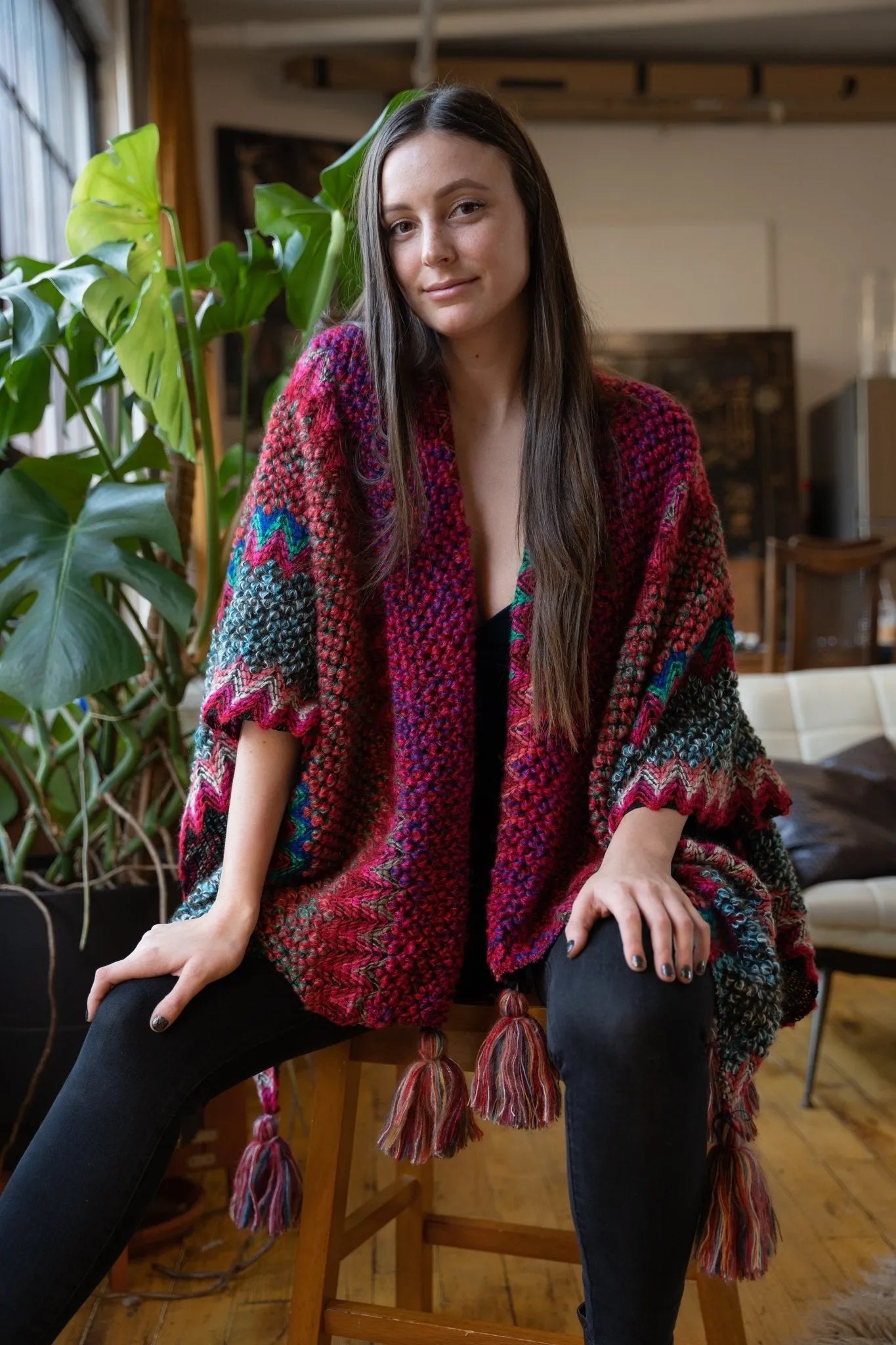 Bohemian Fringed Knit Kimono Cardigan - Lightweight Lace-Up Cover Up for Women - Perfect for Beach, Festival, and Lounge Wear