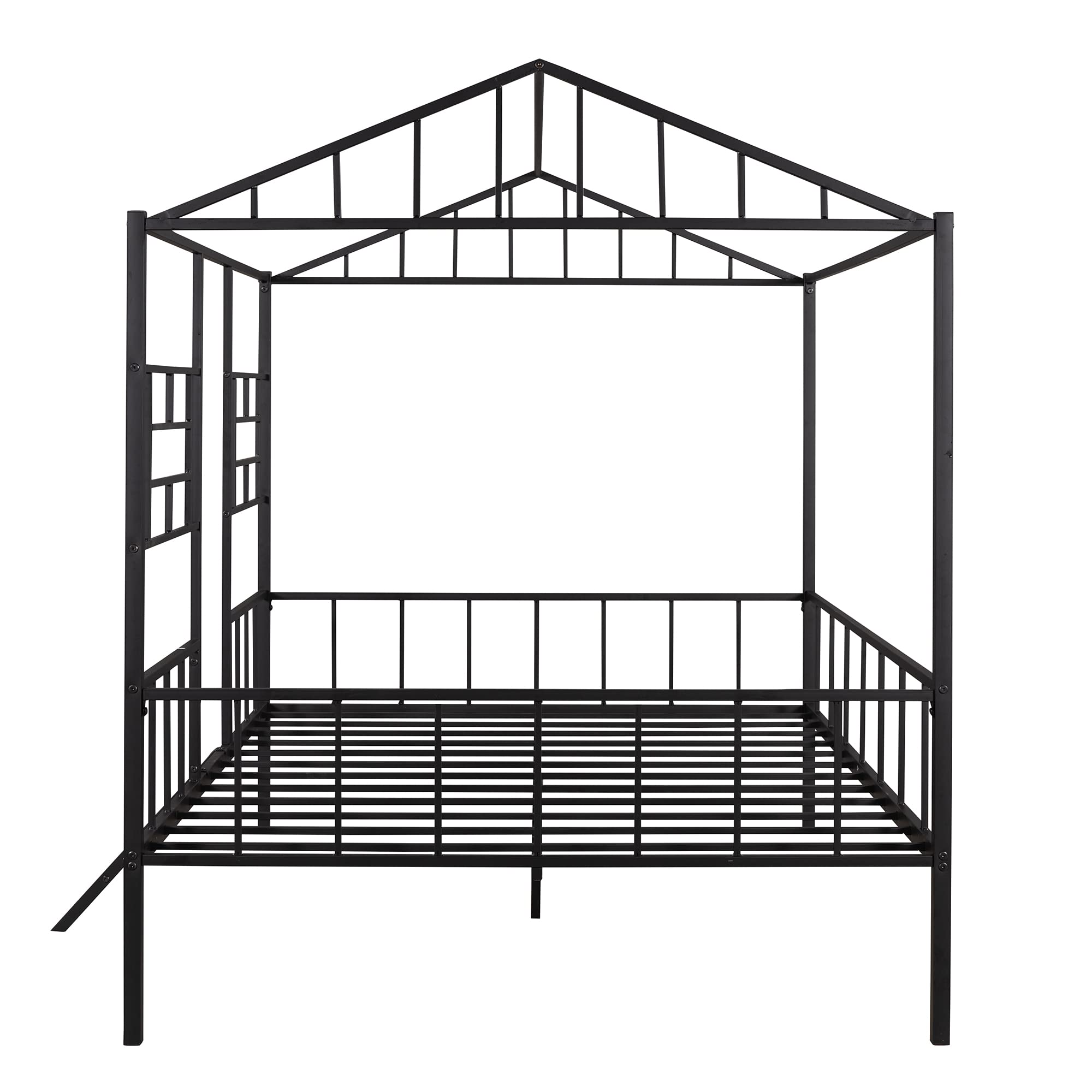Metal House Bed Frame with Slatted Support - Full Size Kids Bed for Boys & Girls, No Box Spring Needed, Treehouse Themed Bedroom Decor for Children's Room & Playroom