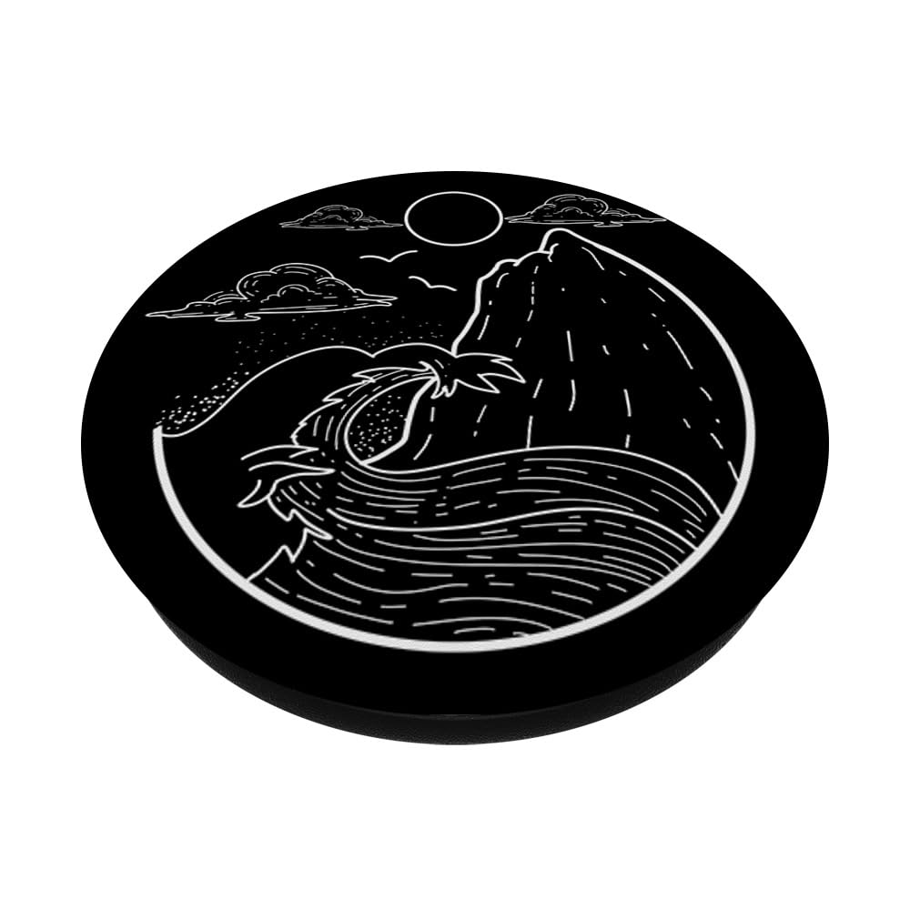 Minimalist Wave Retro Beach Surfing PopSocket - Swappable PopGrip for Phone & Tablet - Perfect Surfer Gift for Vacation, Travel & Summer Adventures