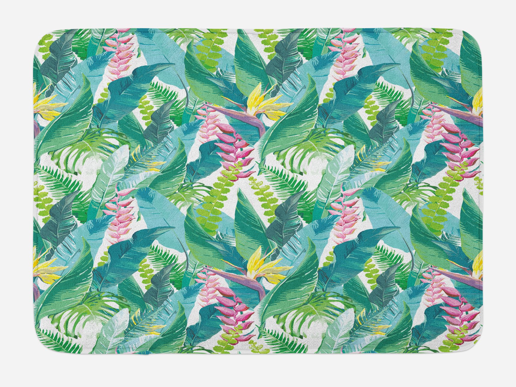 Ambesonne Non-Slip Leaf Bath Mat - Tropical Plumeria Lilac Floral Design, Soft Plush Bathroom Rug, 30.2