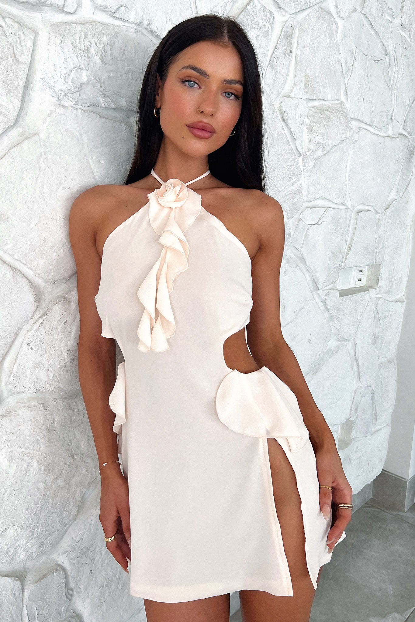 Elegant Bijou Mini Dress in Cream - Perfect for Parties, Dates & Special Occasions | Women's Fashion