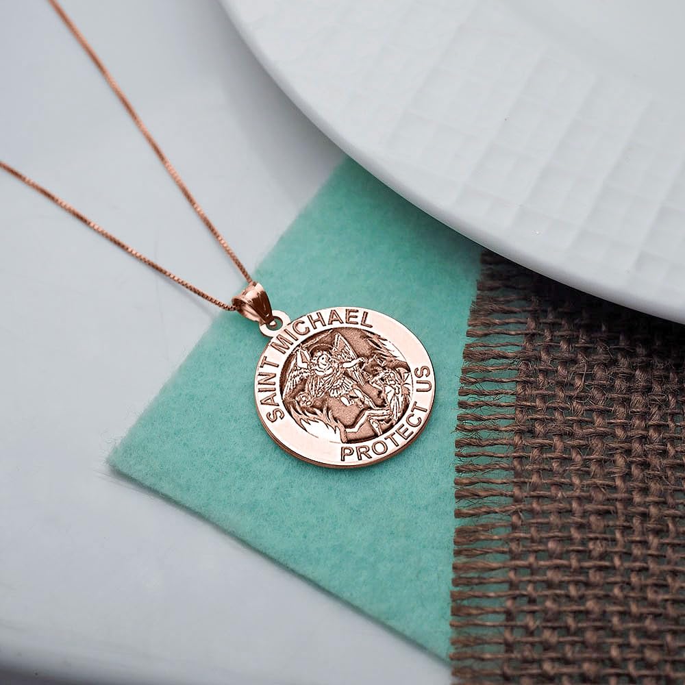 St. Michael Necklace - 14K Gold & Sterling Silver Catholic Saint Michael Pendant for Women & Men | Religious Jewelry, Christian Gift, First Communion Present for Boys & Girls | Perfect for Daily Wear, Church Events & Spiritual Protection