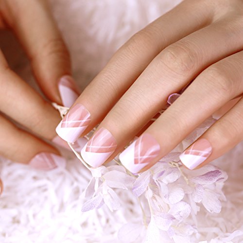 ArtPlus 24-Piece French Manicure False Nails Kit - 2 Pack Medium Length Fake Nails with Glue, Full Cover Acrylic Nails for Women | Perfect for Weddings, Parties & Daily Wear