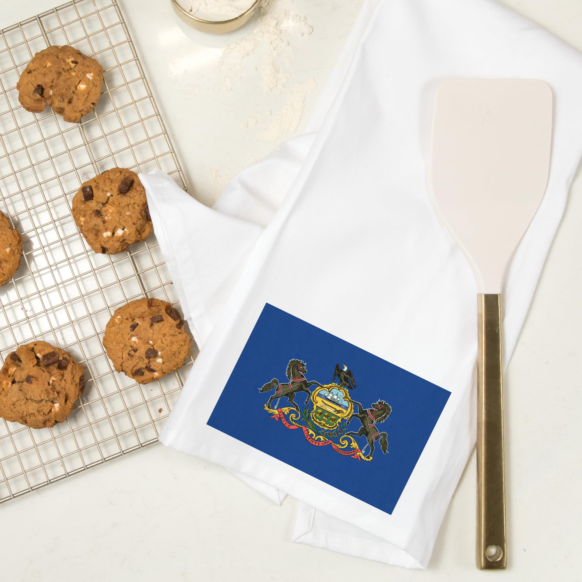 Pennsylvania State Flag Letterpress Tea Towel - 100% Cotton Decorative Hand Towel for Kitchen, Home & Gifts | Perfect for Dish Drying, Decor & Pennsylvania Pride Display