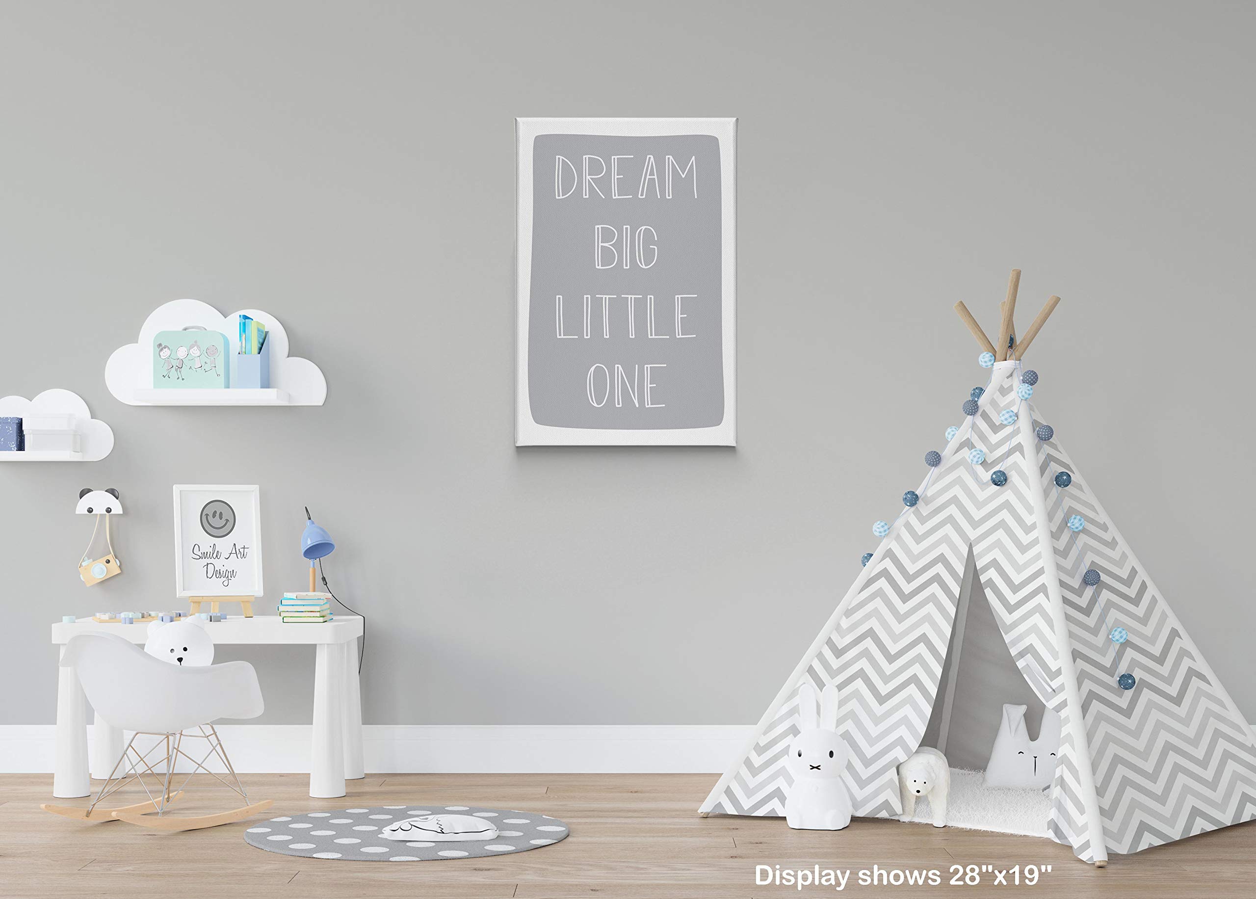 Dream Big Little One Lettering Blue Background Canvas Print - 40x30 - Nursery Wall Art, Kids Room Decor, Baby Room Decor - Made in USA - Perfect for Nursery, Bedroom, Playroom & Gift Ideas