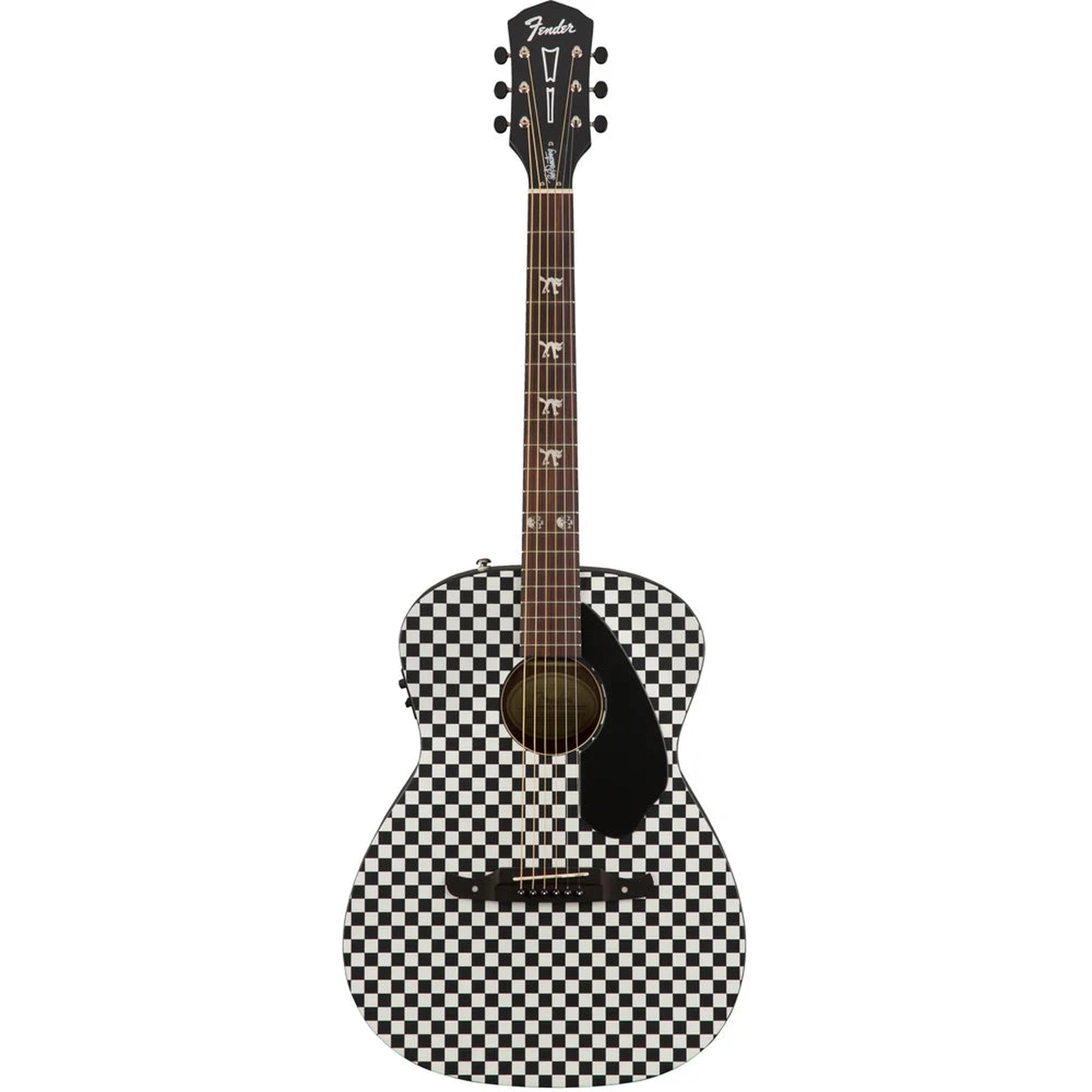 Fender Tim Armstrong Hellcat Acoustic Guitar - Checkerboard Design | Professional Quality for Performances & Recording | Perfect for Stage, Studio & Travel