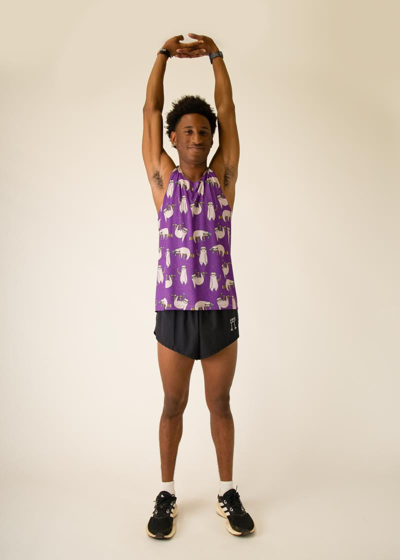 Men's Sloth Print Performance Singlet - Breathable & Moisture-Wicking Workout Tank Top for Gym, Running & Athletic Training