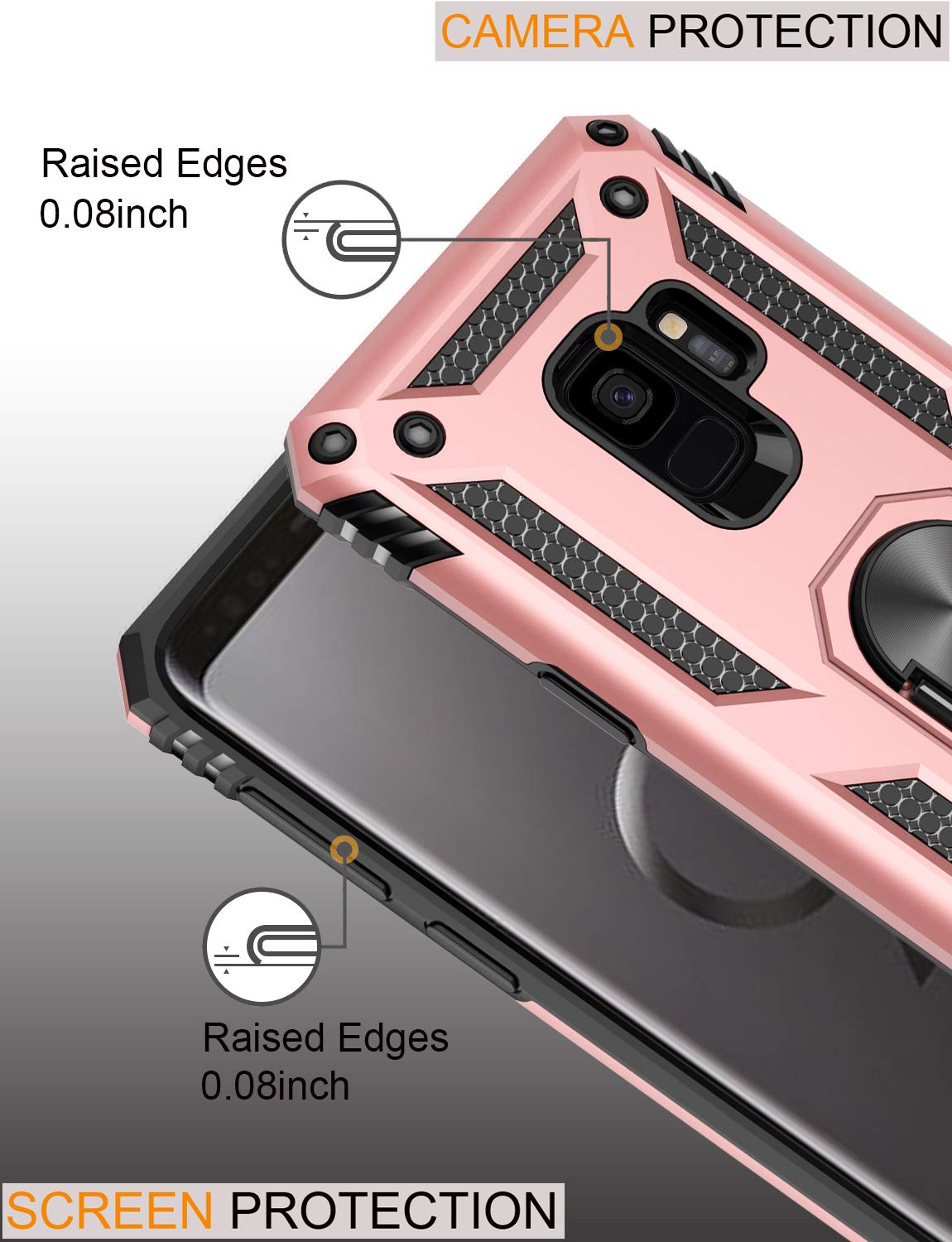LUMARKE Galaxy S9 Case with Magnetic Ring Kickstand - 16ft Drop Tested, Military Grade Protection, Rose Gold - Compatible with Car Mount Holder for Secure Hands-Free Use While Driving