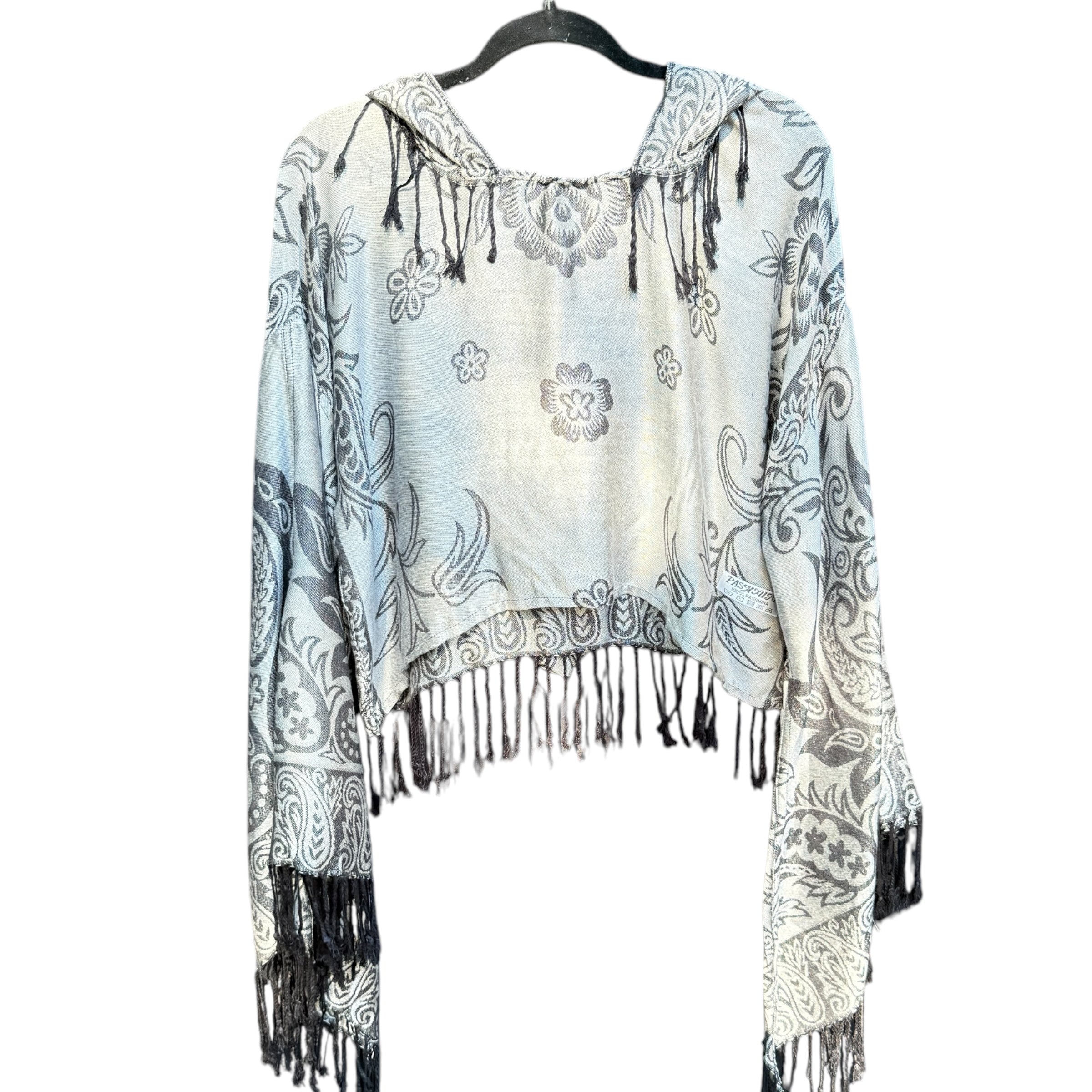 Butterfly Bell Pashmina Top - Elegant White Rose Print Women's Fashion Blouse for Casual Wear & Special Occasions