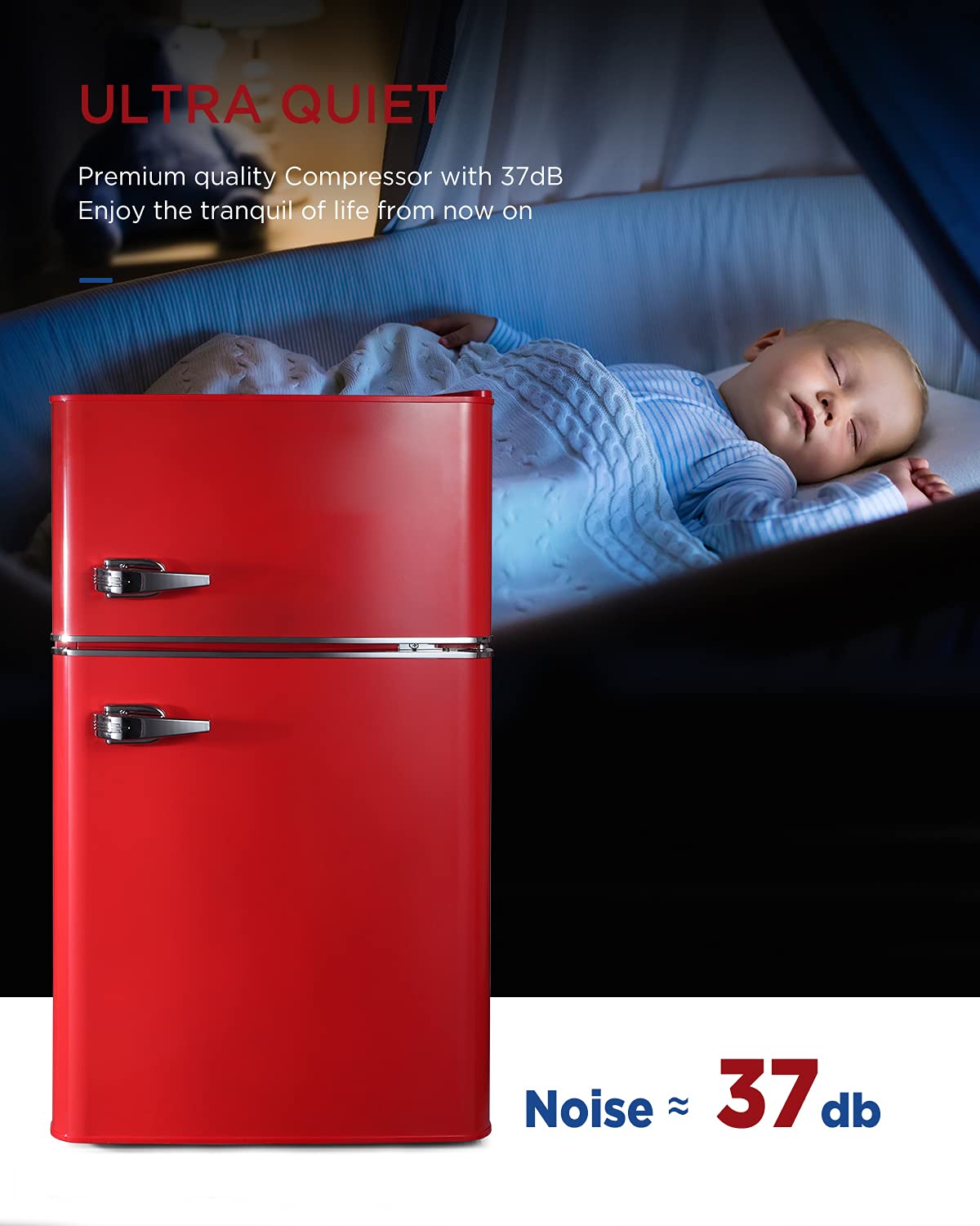 Northair 2-Door Mini Refrigerator with Freezer - 3.2 Cu Ft Compact Fridge for Dorm, Office, Bedroom - Red Energy Efficient Fridge with Removable Basket & Adjustable Shelves - Perfect for Small Spaces, Apartments, and Home Use