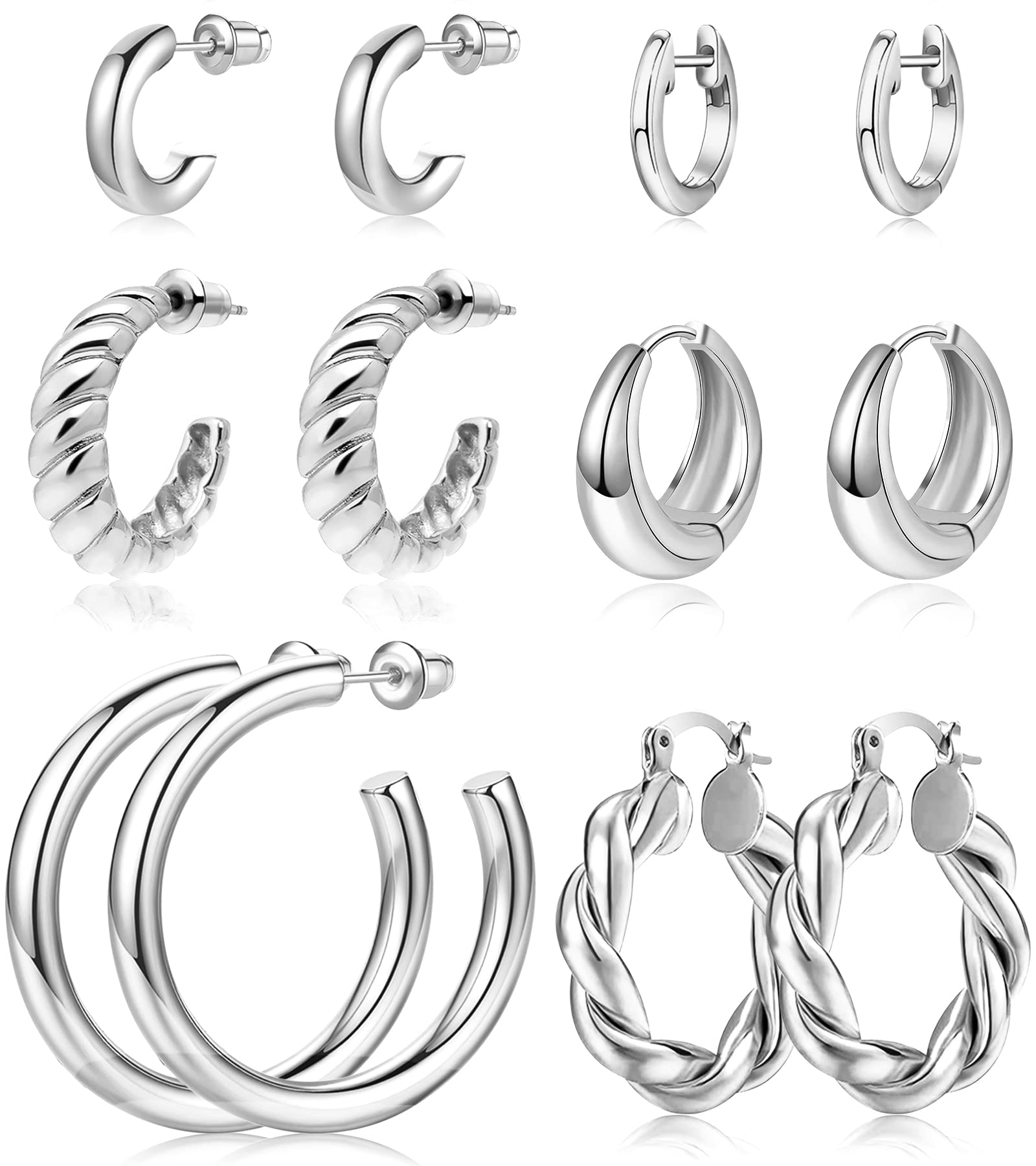 14K Gold Plated Chunky Hoop Earrings for Women - Twisted Huggie Hoops Set, Lightweight & Hypoallergenic, Perfect Gift for Girls | Everyday Wear, Date Night, Office & Special Occasions