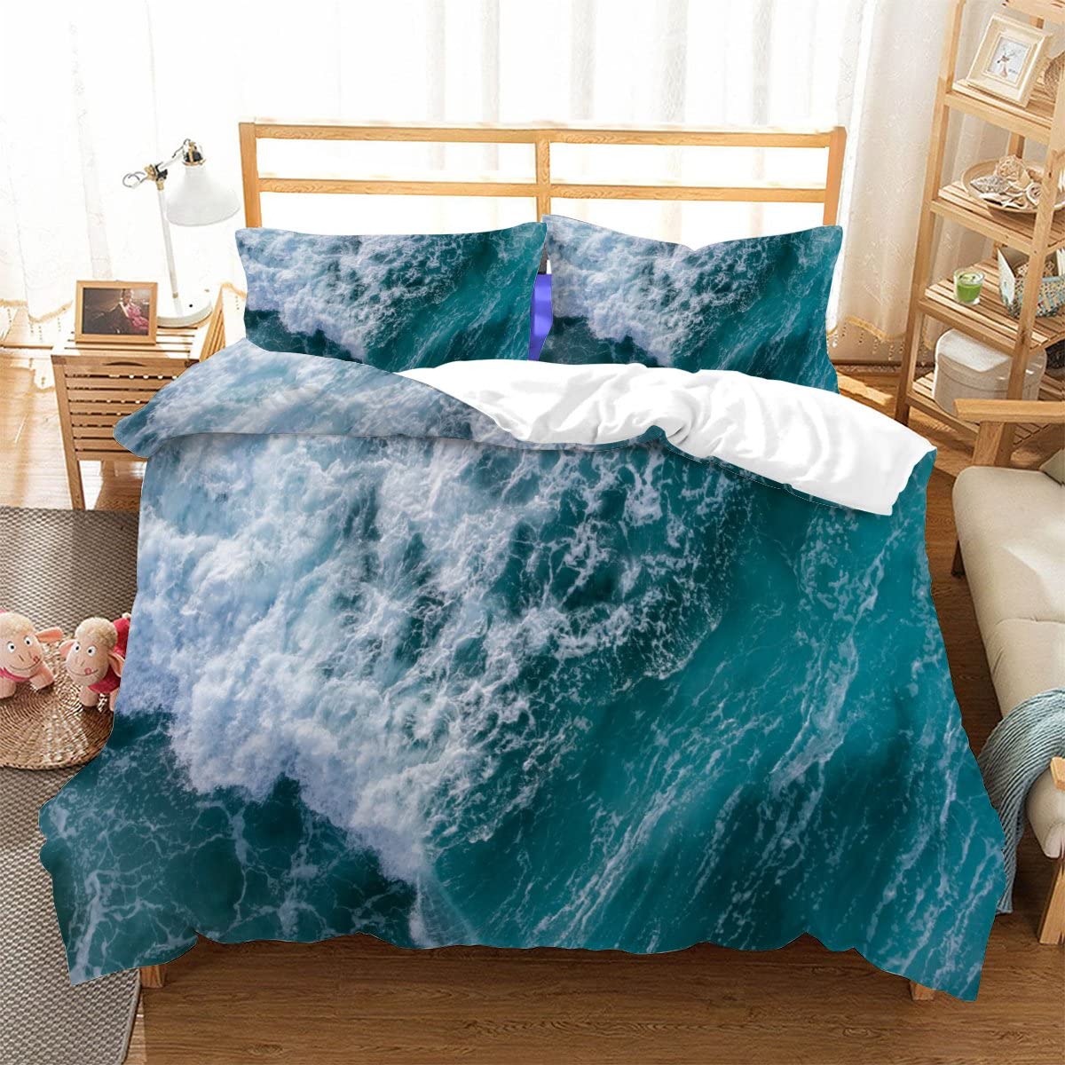 3D Ocean Themed Printed Duvet Cover Set - Ultra Soft Microfiber Bedding with Zipper Closure (140x200cm) - Perfect for Coastal Decor, Beach House Bedrooms & Nautical Theme Rooms