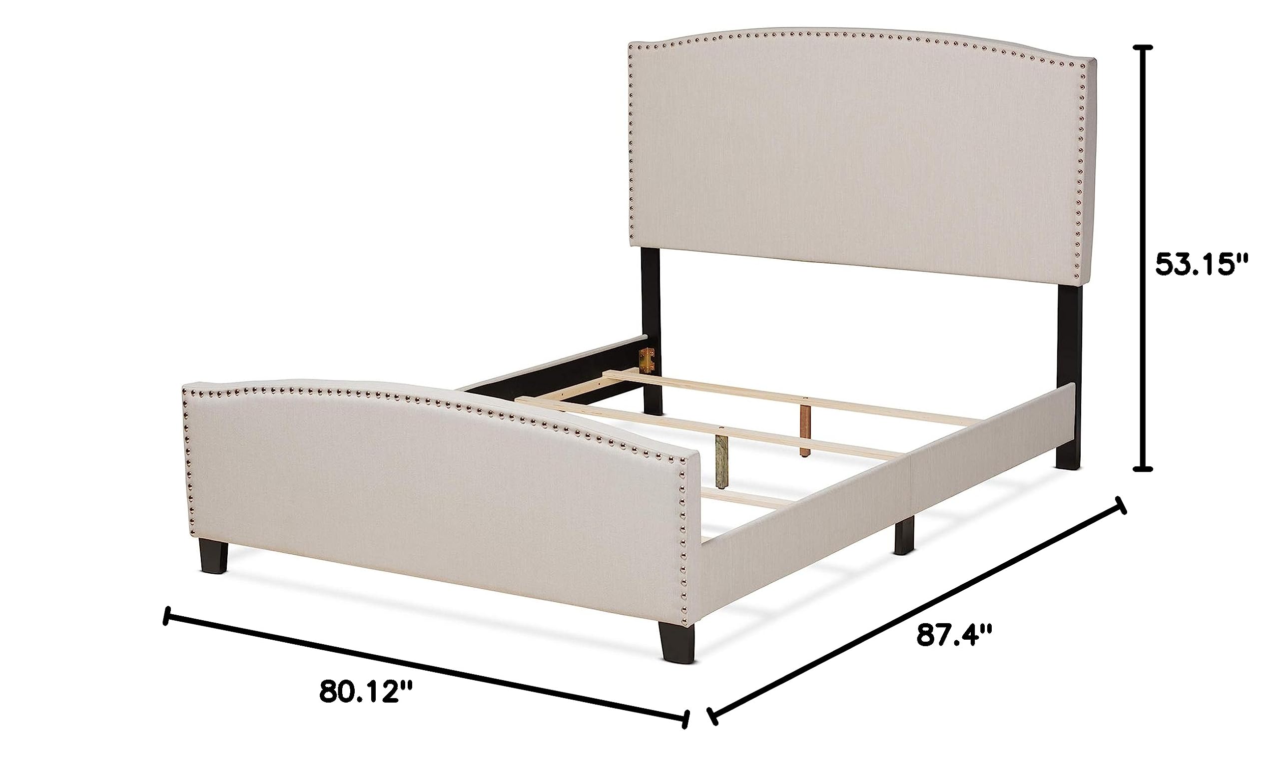 Baxton Studio King Size Panel Bed Frame - Beige & Black Upholstered Platform Bed for Modern Bedrooms | Perfect for Master Bedroom, Guest Room & Apartment