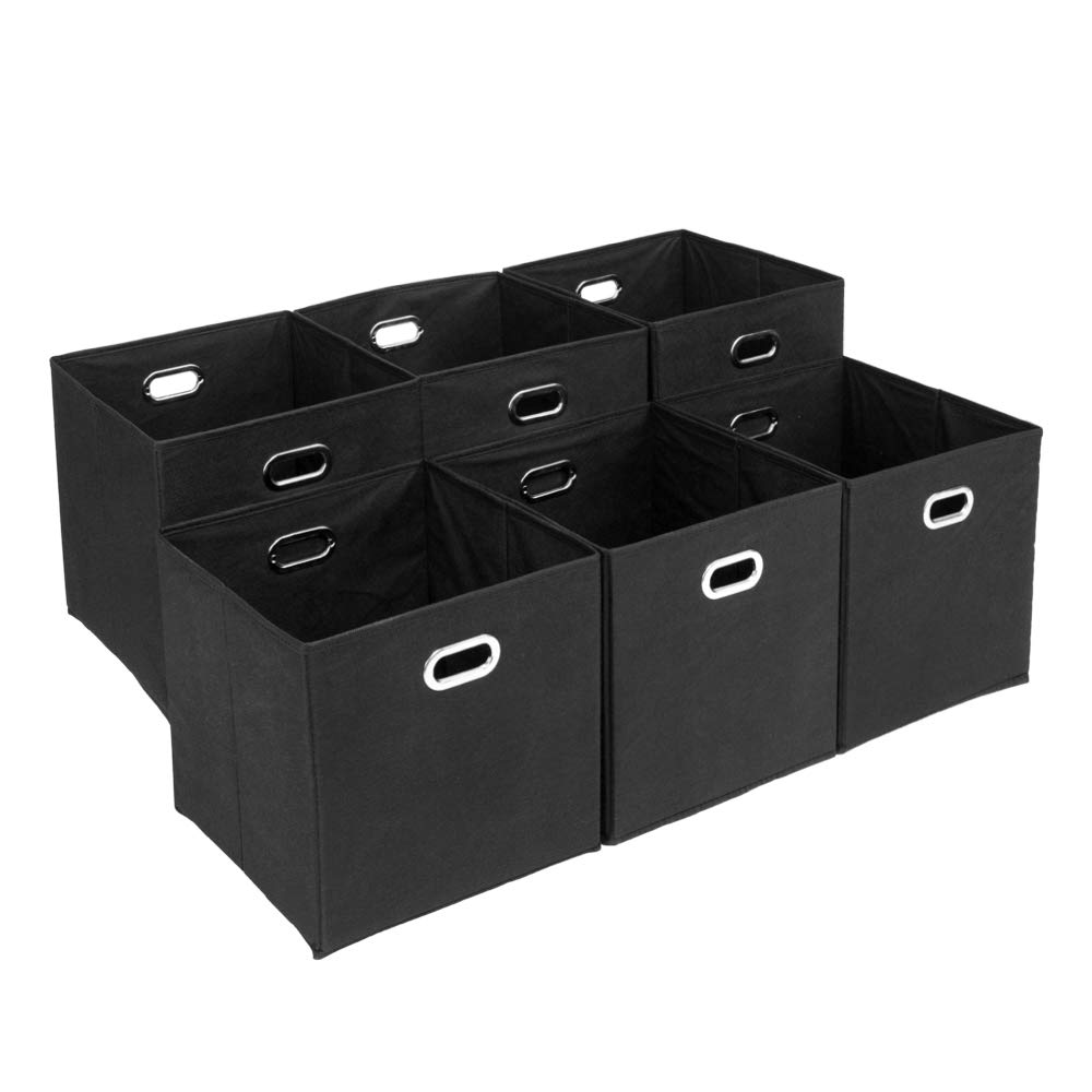 Foldable Fabric Storage Bins Set of 6 - Black Cubby Organizer Bins with Handles for Closet, Nursery, Office & Home Organization (Multi-Purpose Storage Solution)
