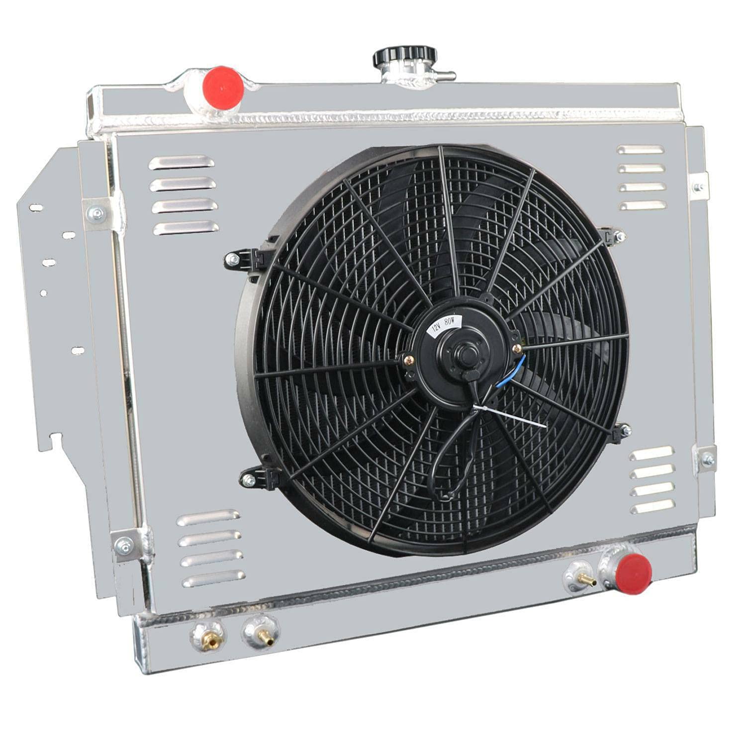 ALLOYWORKS 4 Row Full Aluminum Radiator with Shroud Fan & Relay Kit for 1979-1993 Dodge D/W Series 100-350 & Ramcharger | 5.2L 5.9L V8 Gas Engine | Heavy-Duty Cooling Upgrade for Towing & Off-Road Performance