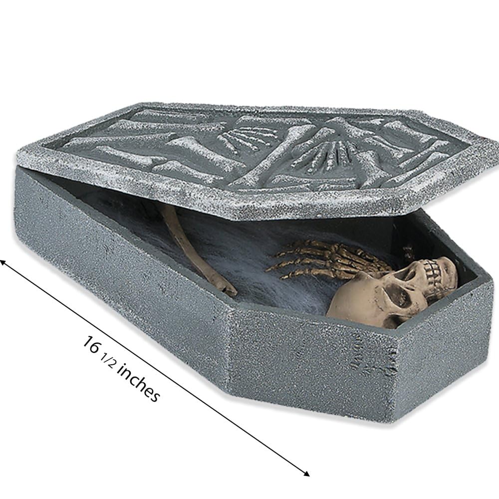 Glow-in-the-Dark LED Skull in Coffin - Spooky Halloween Decor with Batteries Included - Perfect for Haunted House, Party Decorations & Nightlight