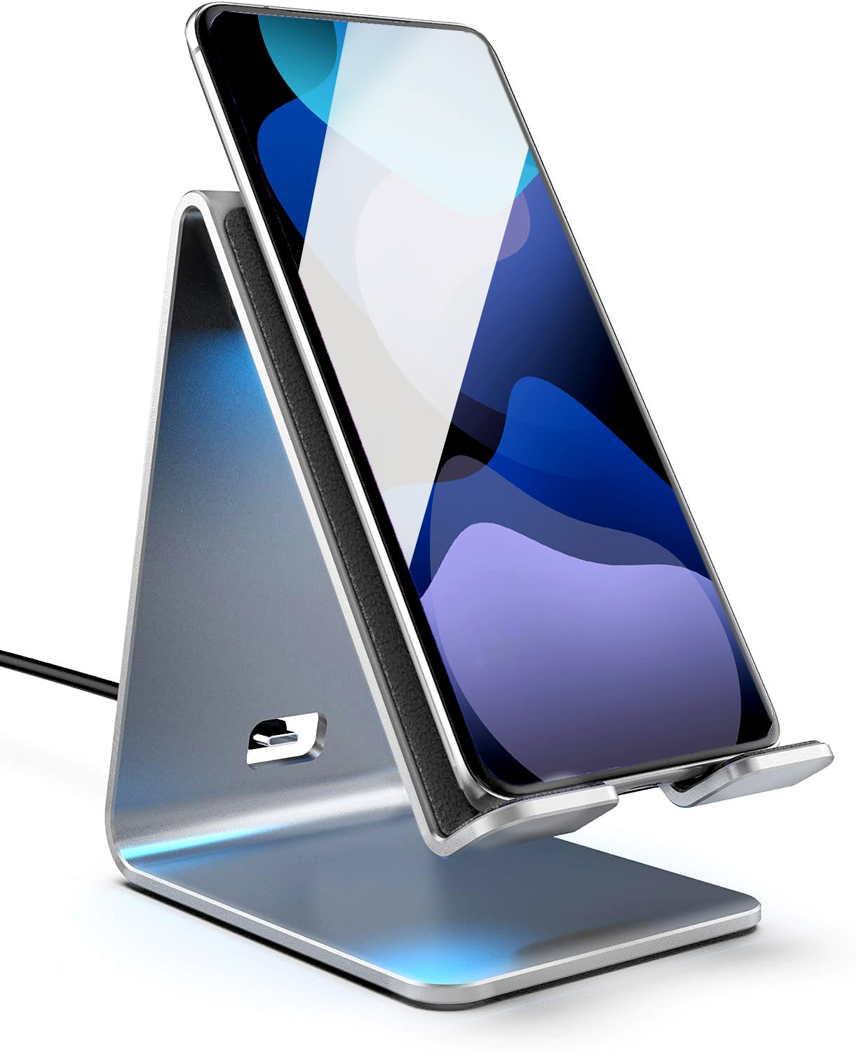 Premium Encased PowerStand Wireless Charging Stand with Adjustable Dimmable LED Backlights - Fast Qi-Certified Desktop Charger for iPhone 15/14/13, Samsung Galaxy S23/S22, Android Phones (Aluminum Silver) - Perfect for Home Office, Nightstand & Travel Charging Station
