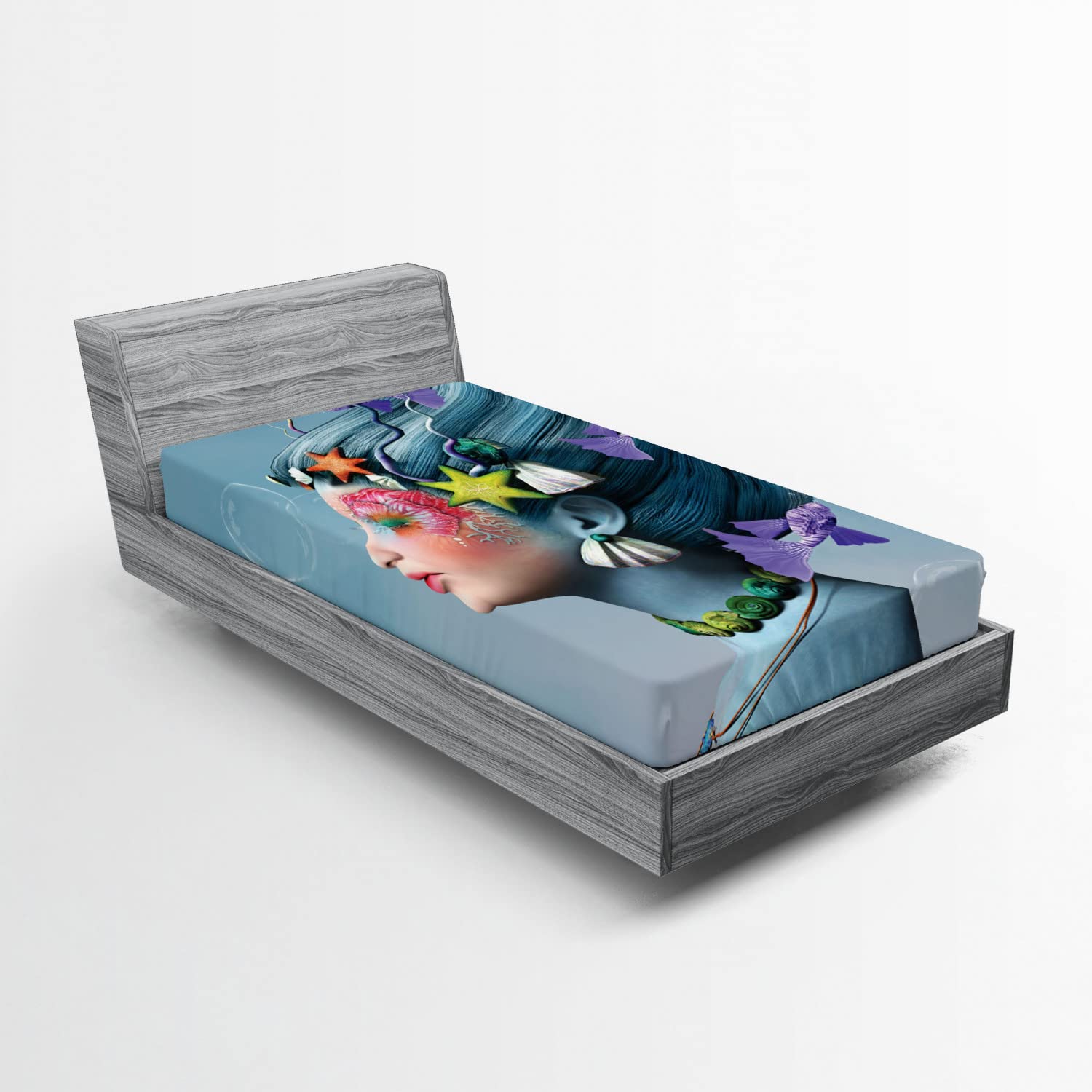 Ambesonne Mermaid Fitted Sheet - Underwater Theme with Starfish, Seashells & Bubbles - Deep Pocket Elastic Twin XL Bed Cover - Perfect for Kids' Rooms, Beach Themed Decor & Fantasy Bedroom Designs
