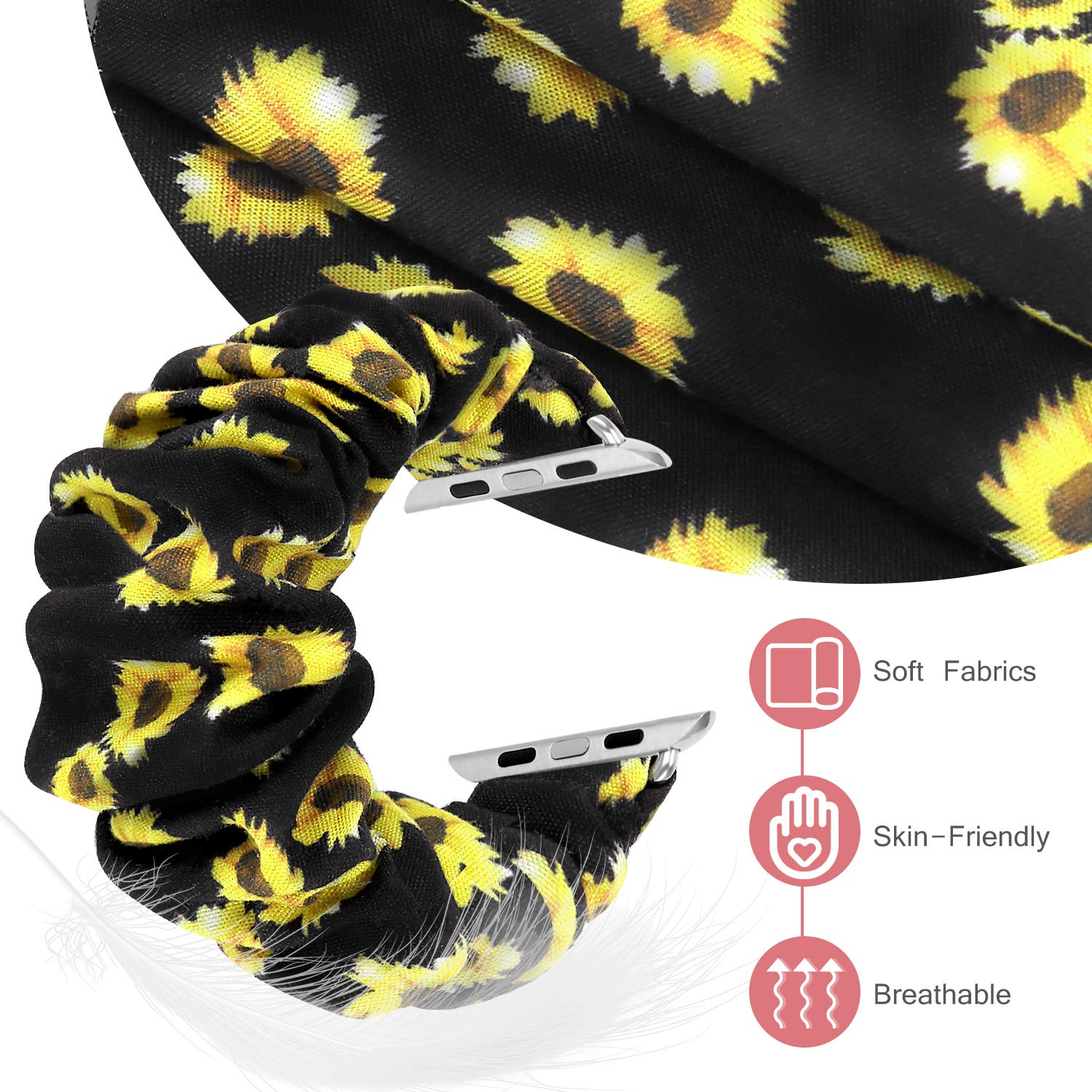 Scrunchie Watch Bands for Women - Soft Elastic Replacement Wristband Compatible with Apple Watch Series 10/9/8/7/6/5/4/3/2/1/SE (38mm 40mm 41mm 42mm 44mm 45mm 46mm 49mm Ultra) - Perfect for Workouts, Yoga, Running & Everyday Fashion Accessory