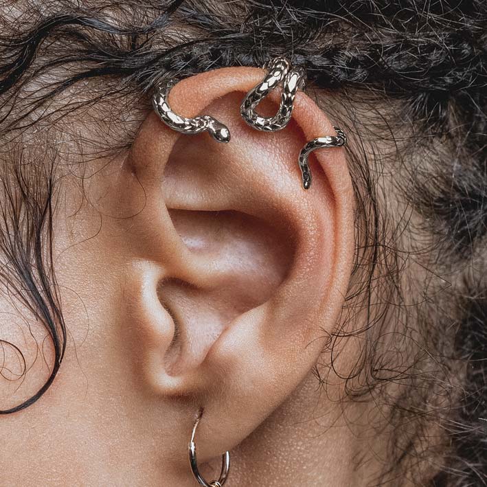 Minerva Snake Ear Wrap Cuff - Sterling Silver Boho Jewelry for Women, Perfect for Parties, Weddings & Everyday Fashion