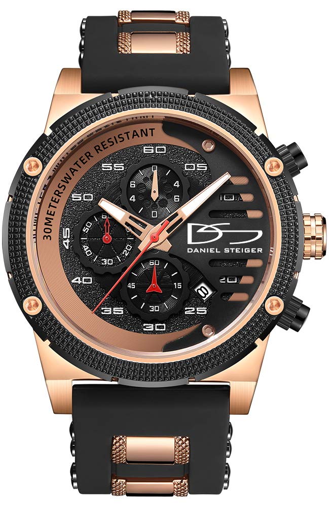 Daniel Steiger Renegade Men's Chronograph Sports Watch - Rose Gold Plated Split-Second Silicone Strap Watch for Active Lifestyle & Casual Wear | Water-Resistant & Durable Design for Gym, Work & Outdoor Activities
