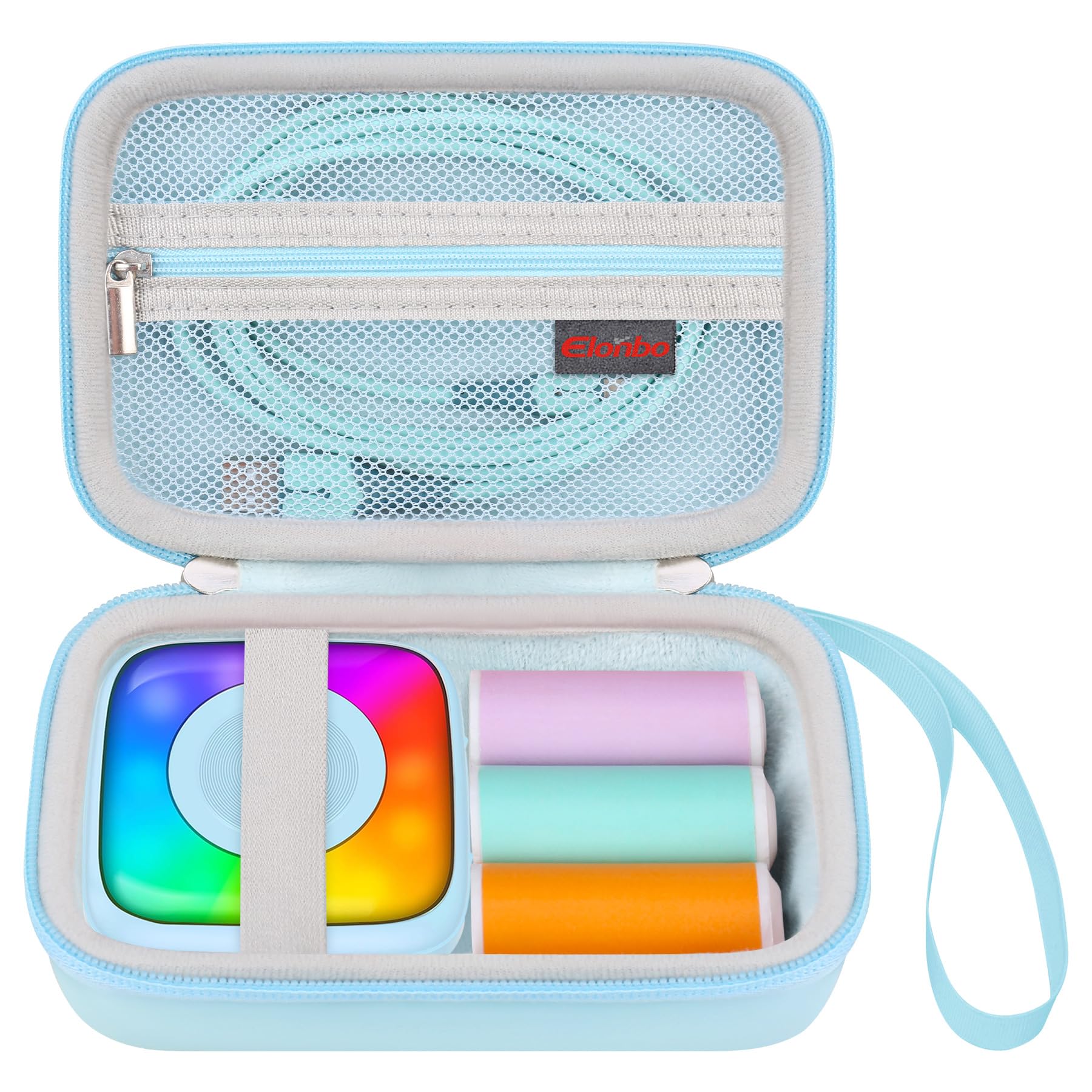 Elonbo Portable Carrying Case for Lebt Mini Sticker Pocket Printer | Durable Travel Bag for Thermal Label Printer | Storage Holder with Mesh Pocket for Label Paper Rolls & Tape (Blue) | Perfect for Office, Shipping & Crafting Supplies Organization