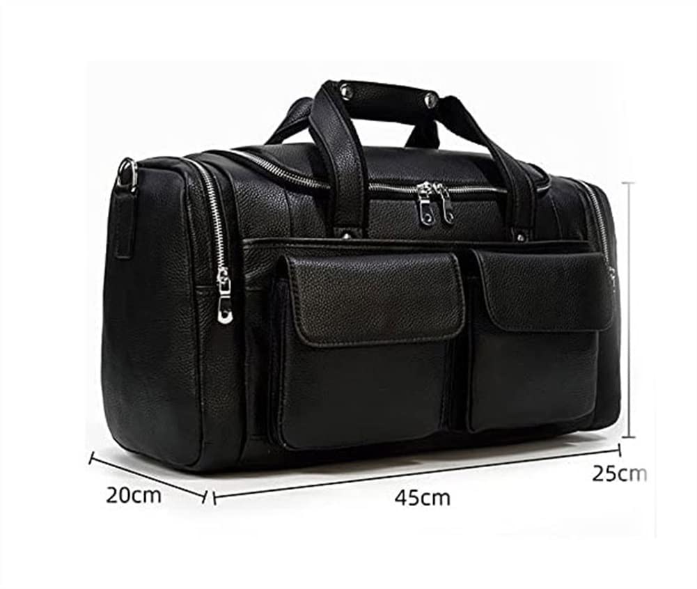 **Premium Waterproof Leather Travel Duffel Bag for Men - Large Gym & Overnight Duffle Bag with Carry Handle - Ideal for Business Trips, Workouts & Weekend Getaways (Black)**