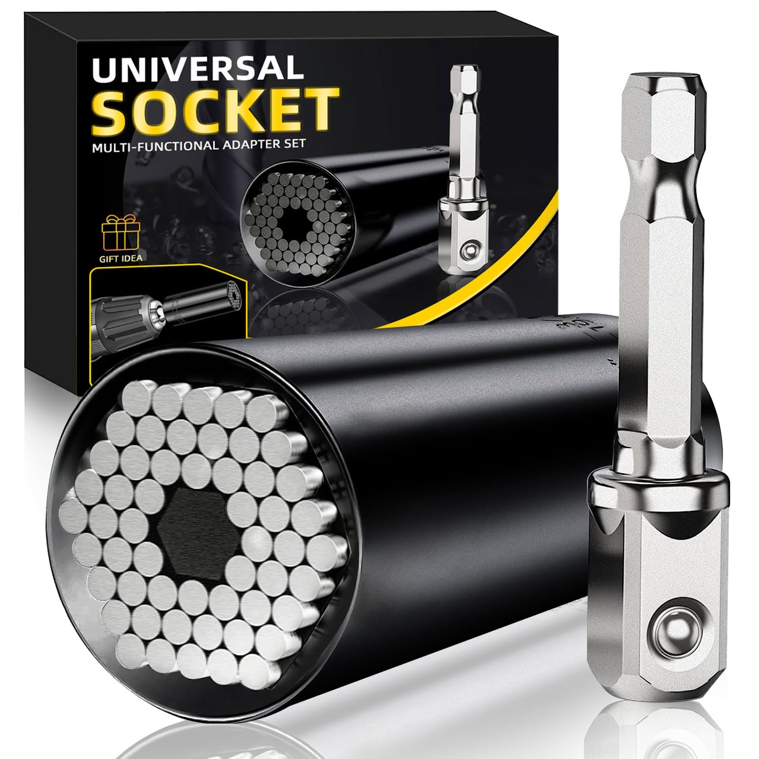 Universal Socket Tool Set with Power Drill Adapter - 12-Piece Multi-Purpose Wrench Kit for DIY & Home Repair - Perfect Gift for Men, Husband, Dad, Handyman (Black) - Ideal for Automotive, Plumbing, and Household Maintenance Projects