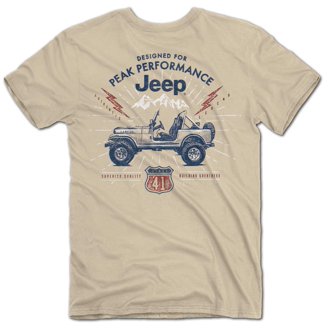 Jeep Peak Performance T-Shirt - Sand Color Men's Graphic Tee for Outdoor Adventure & Casual Wear
