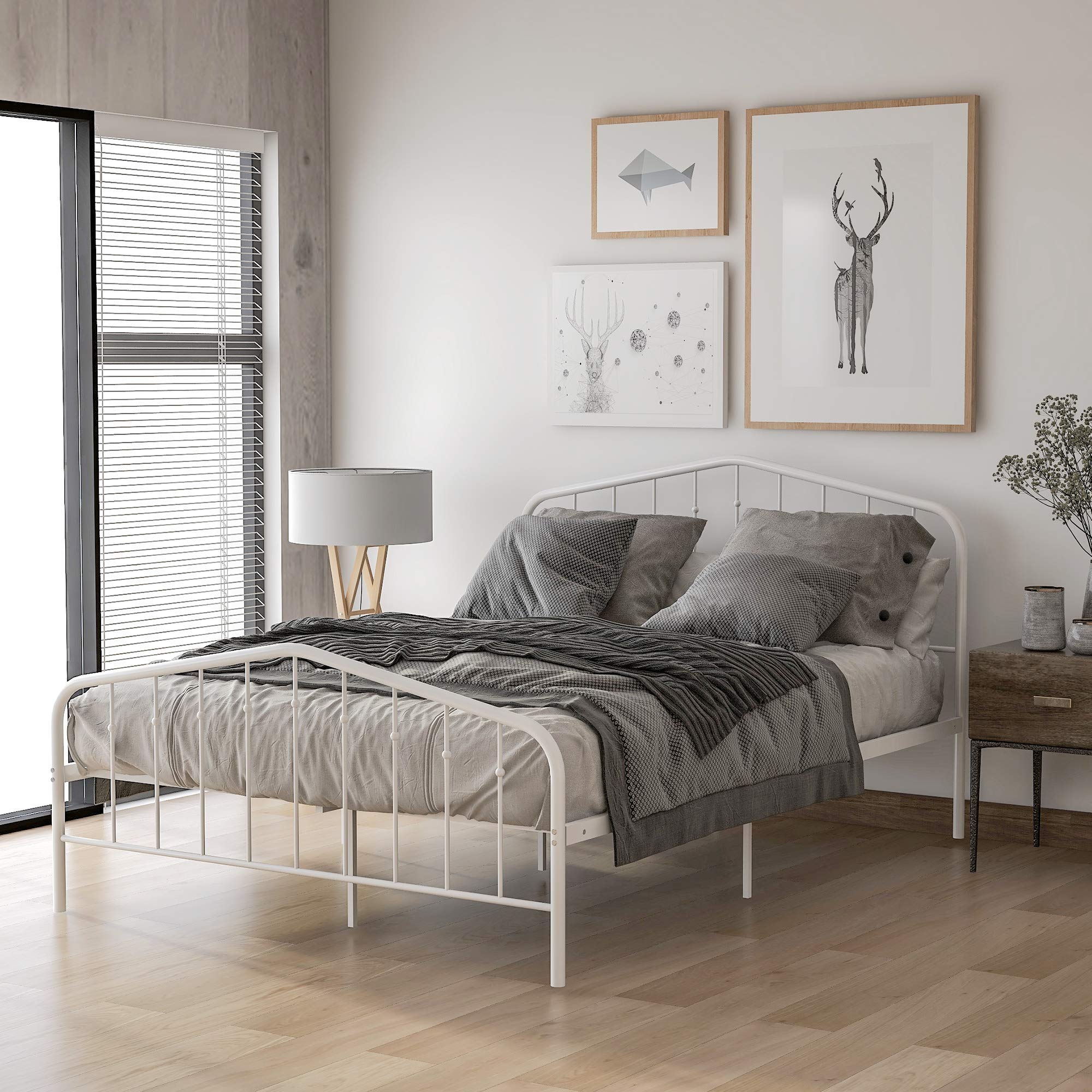 Black Metal Full Size Platform Bed Frame with Headboard & Footboard - Sturdy & Modern Design for Bedroom, Guest Room, Dorm