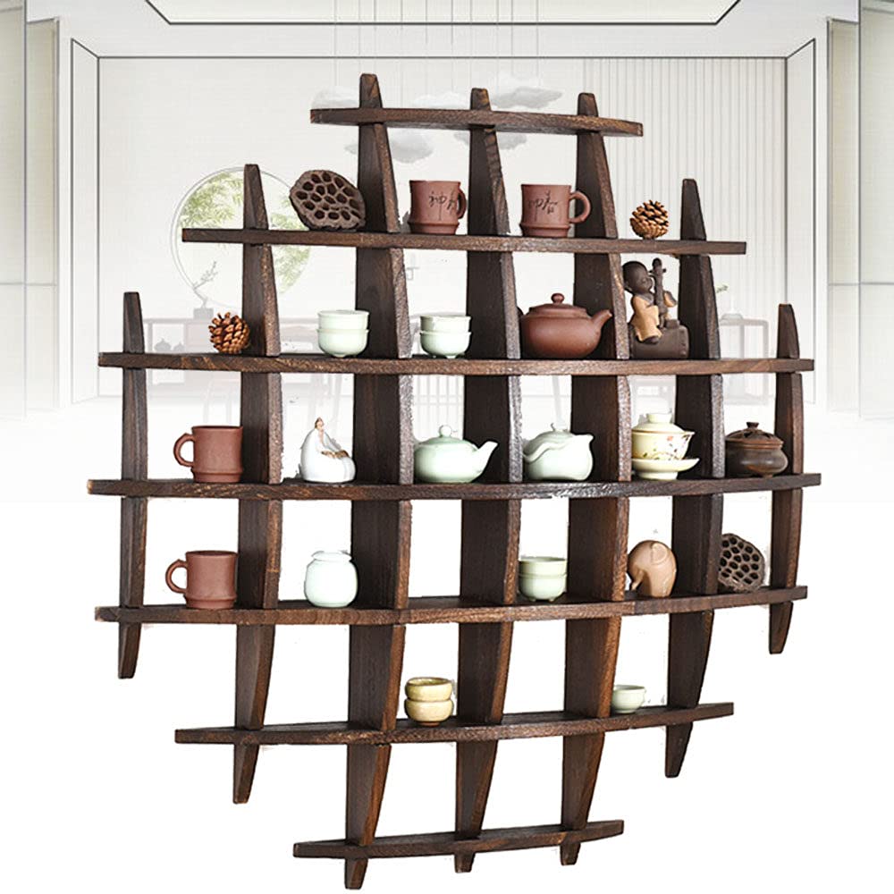Solid Wood Honeycomb Wall Shelf - Durable Storage Rack for Home Decor | Chinese Modern Retro Style | 100x100cm Display Cabinet for Porch, Tea Room & Living Room Organization