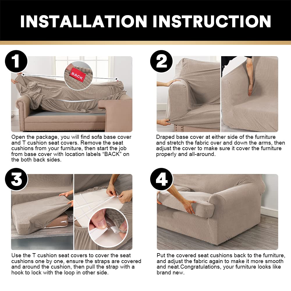 PrinceDeco 2-Piece Stretch Armchair Slipcover Set with T-Cushion Cover - Soft Furniture Protector for Living Room, Bedroom - Machine Washable Sand Color - Perfect for Sofa, Recliner & Accent Chairs