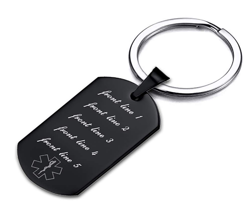 Custom Engraved Medical Alert Keychain for Men & Boys - Free Personalization - Diabetes & Emergency ID Tag - Perfect for Daily Use, Travel & Safety Awareness