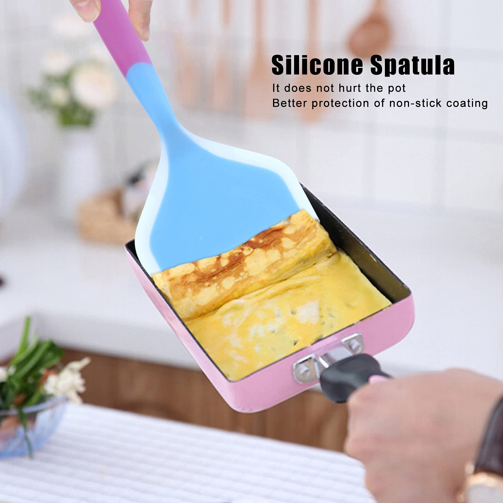 Non-Stick Silicone Spatula - Heat Resistant Cooking Turner for Pancakes, Tamagoyaki, Pizza & Steak - Blue Wide Kitchen Utensil - Perfect for Flipping, Scraping & Serving in Home Kitchens & Restaurants