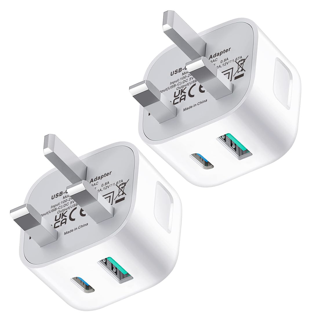 20W Fast Charger USB C Plug 2-Pack - Dual Port USB & Type C Wall Charger for iPhone 15/14/13/12/11, iPad - Quick Charge for Home, Office & Travel