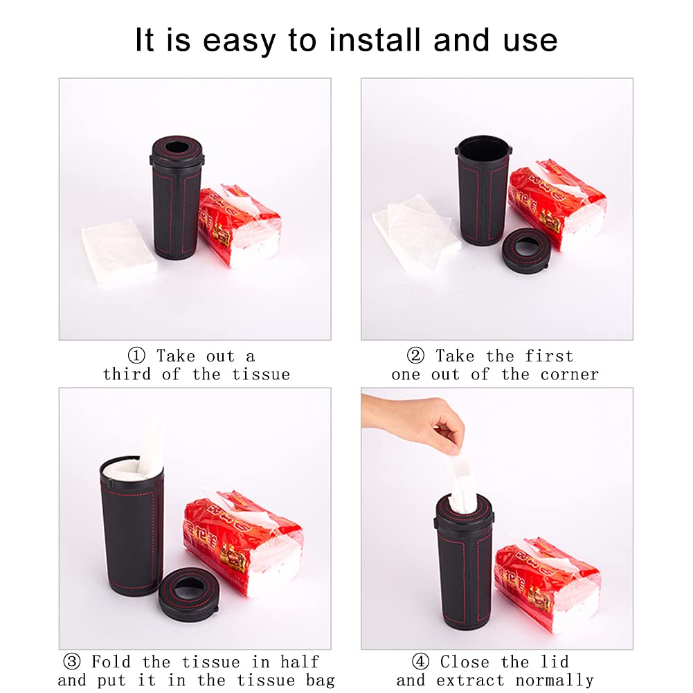 PU Leather Cylinder Tissue Box Holder - Portable Napkin Dispenser for Car Cup Holder, Office & Home - Brown Facial Tissue Tube Case | Perfect for Cars, Desks & Travel