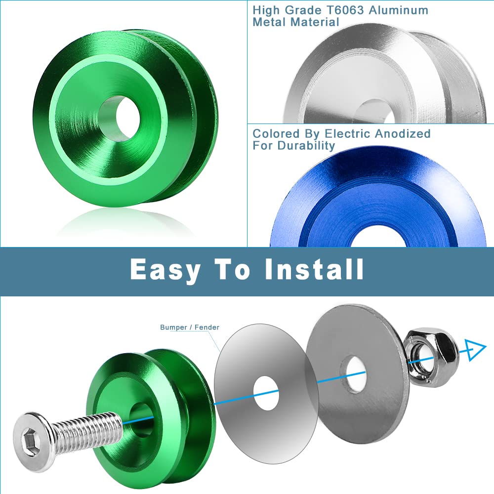 JDM Quick Release Bumper Fasteners Kit - 4 Piece Front & Rear Bumper Clips with 8 O-Rings (Green) | Universal Fit for Car Body Kits, Drift Racing & Custom Builds