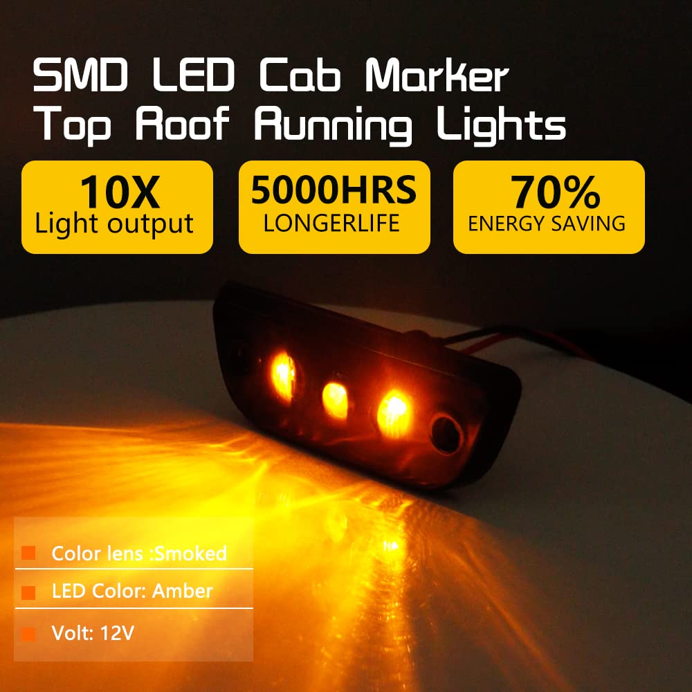 2015-2020 Kenworth T680/T770/T880 & Peterbilt 569 Truck Trailer Cab Roof Top Clearance Marker LED Running Lights - Durable LED Lights for Semi Trucks & Trailers - Perfect for Night Driving & Road Safety