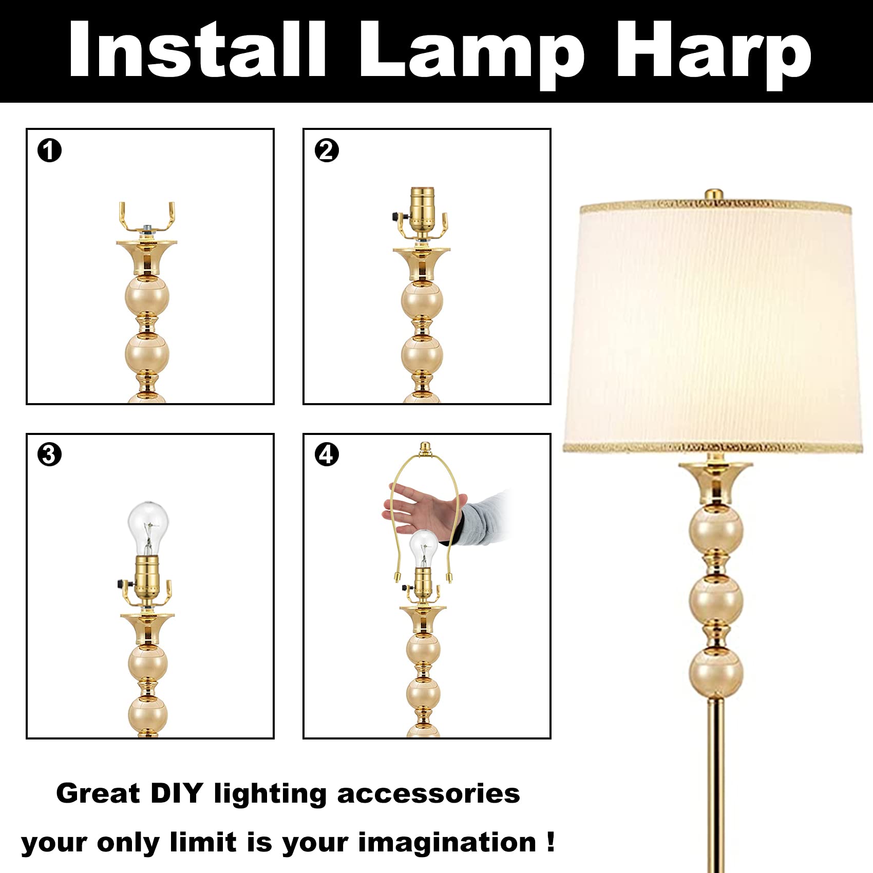 12 Inch Detachable Lamp Shade Harp Holder - 2 Pack Heavy Duty Lamp Shade Bracket with 3/8
