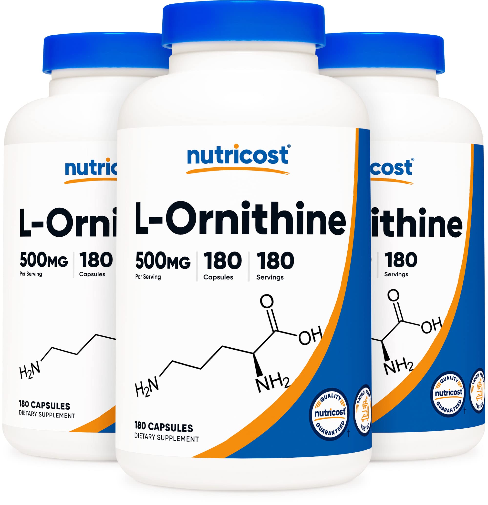 Nutricost L-Ornithine 500mg Supplement - 180 Capsules per Bottle (3-Pack) | Supports Liver Health, Sleep Quality & Athletic Performance | Post-Workout Recovery & Detox Support