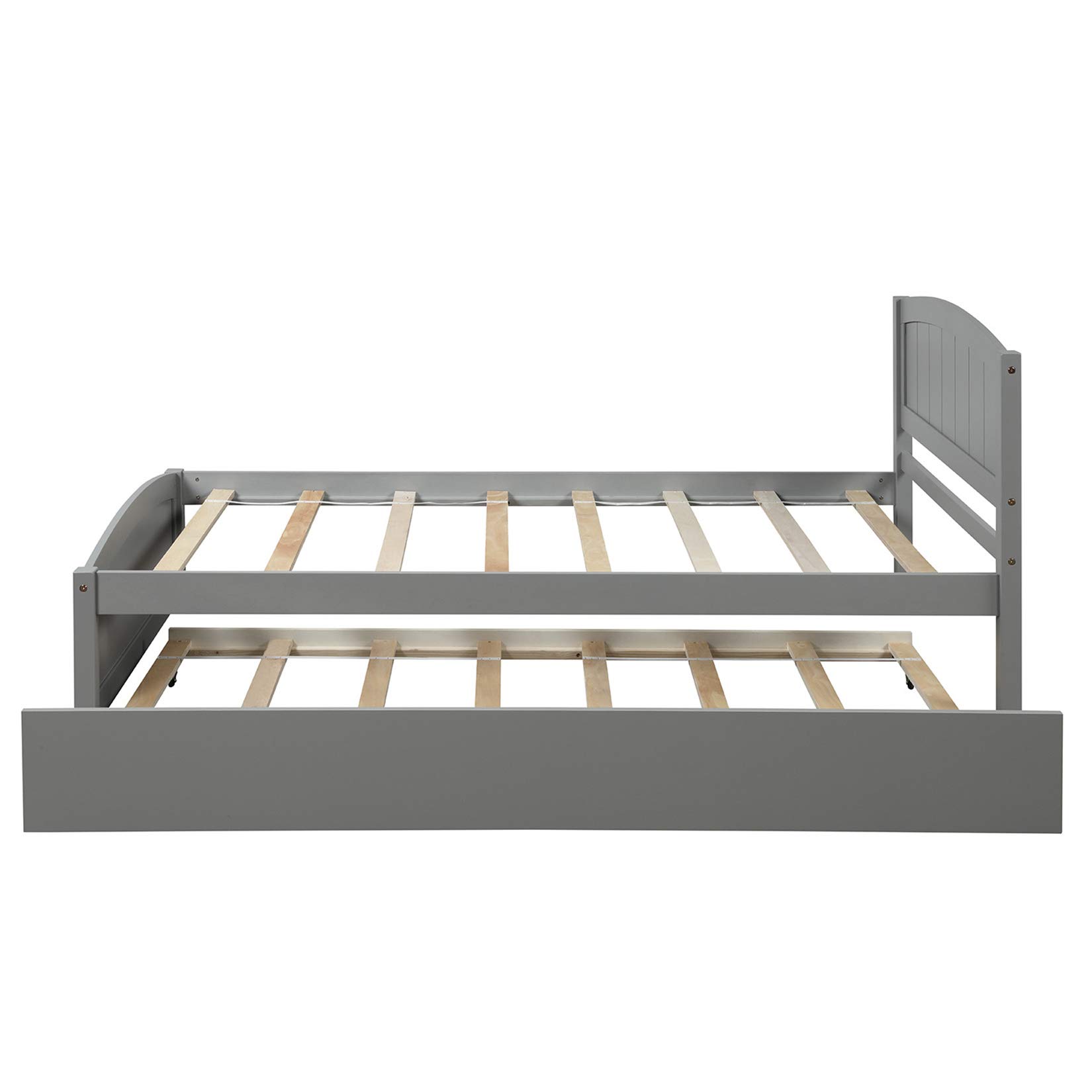 Harper & Bright Designs Twin Bed with Trundle - Solid Wood Platform Bed Frame with Headboard & Footboard for Kids, Teens & Adults - Space-Saving Gray Bedroom Furniture for Small Rooms, Guest Rooms & Dormitories