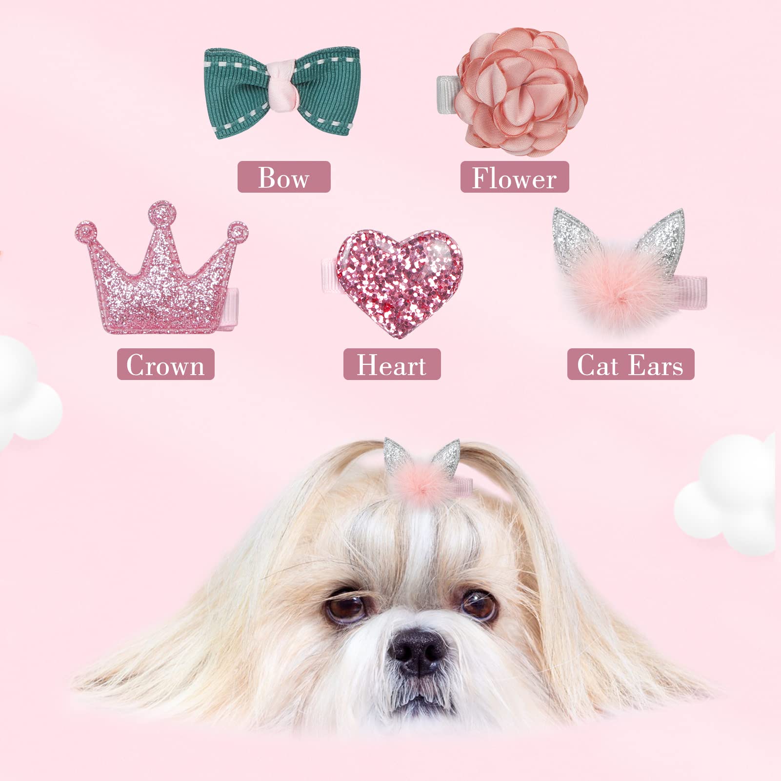 **5PCS Small Dog Hair Clips - Cute Bow Flower Crown Hairpins for Puppies & Cats - Pink Pet Hair Barrettes for Grooming, Birthday & Party Accessories - Perfect for Pet Fashion & Photo Shoots**