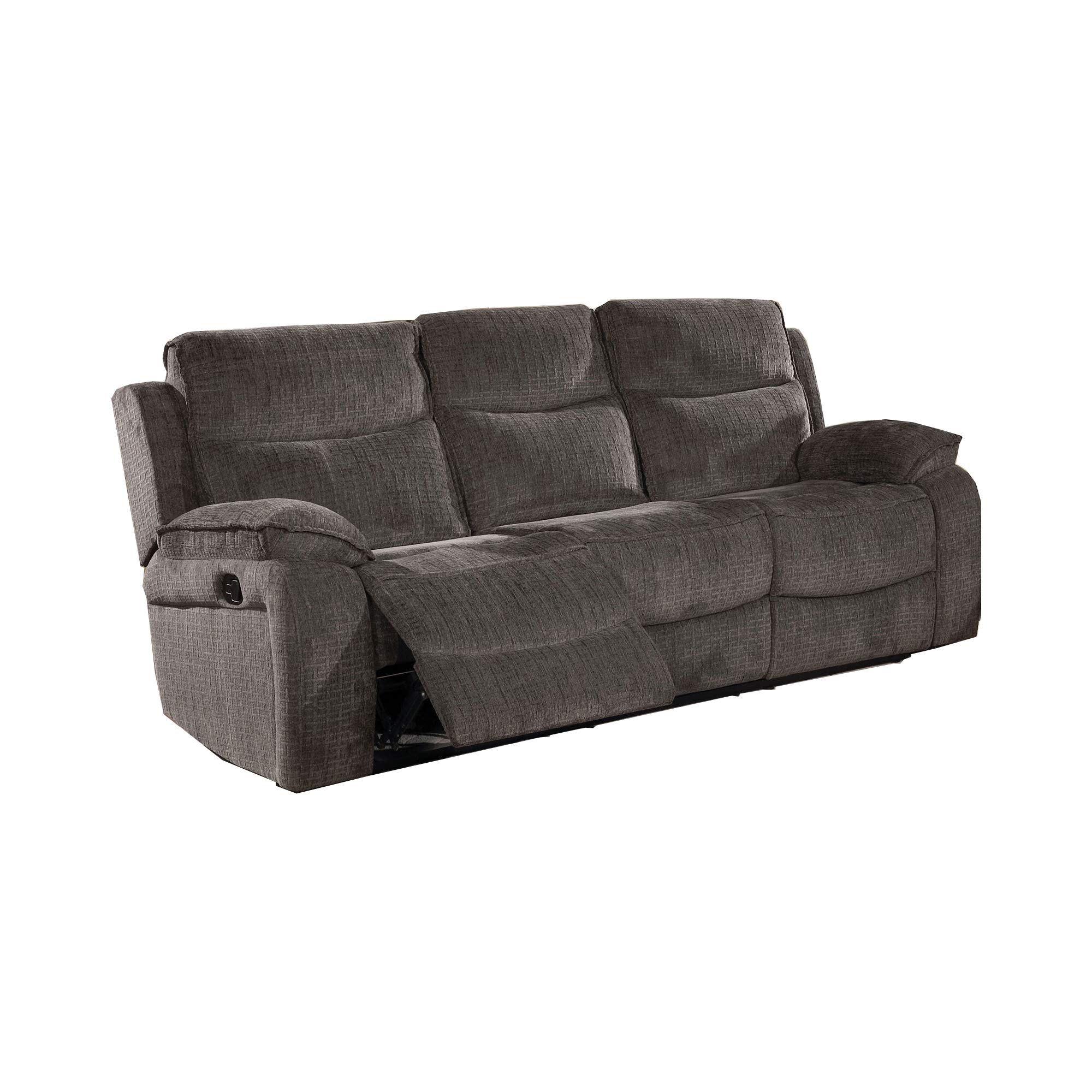 Benjara Transitional Fabric Upholstered Dual Recliner Sofa in Gray - Comfortable Living Room Seating for Movie Nights & Family Gatherings