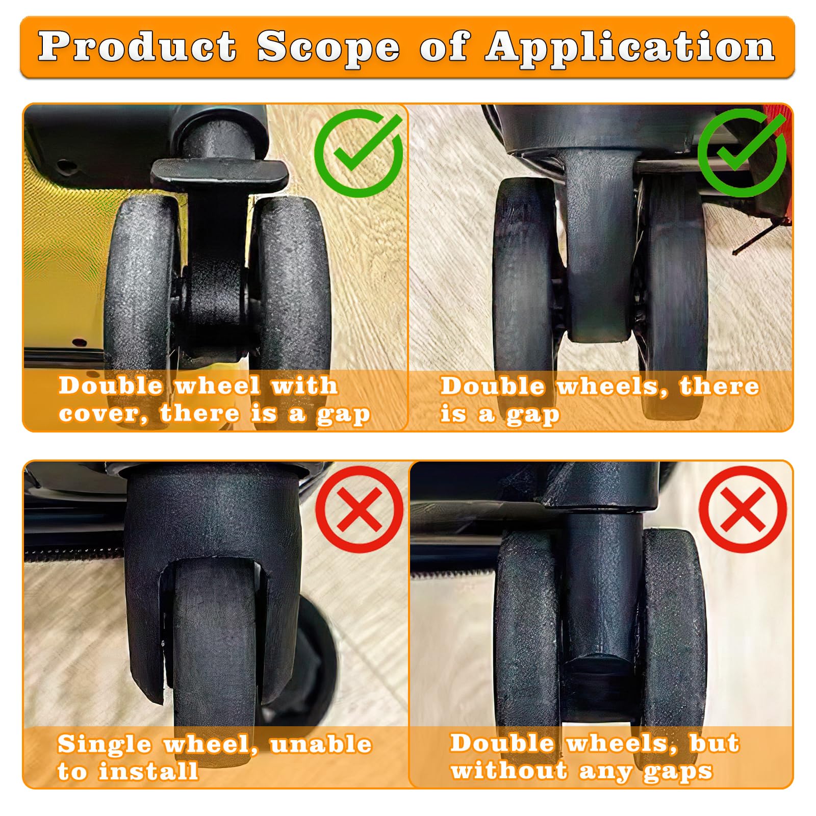 8 Pcs Silicone Luggage Wheel Covers - Durable Suitcase Wheel Protectors for Replacement (Black) | Travel Accessories for Smooth Rolling & Damage Prevention
