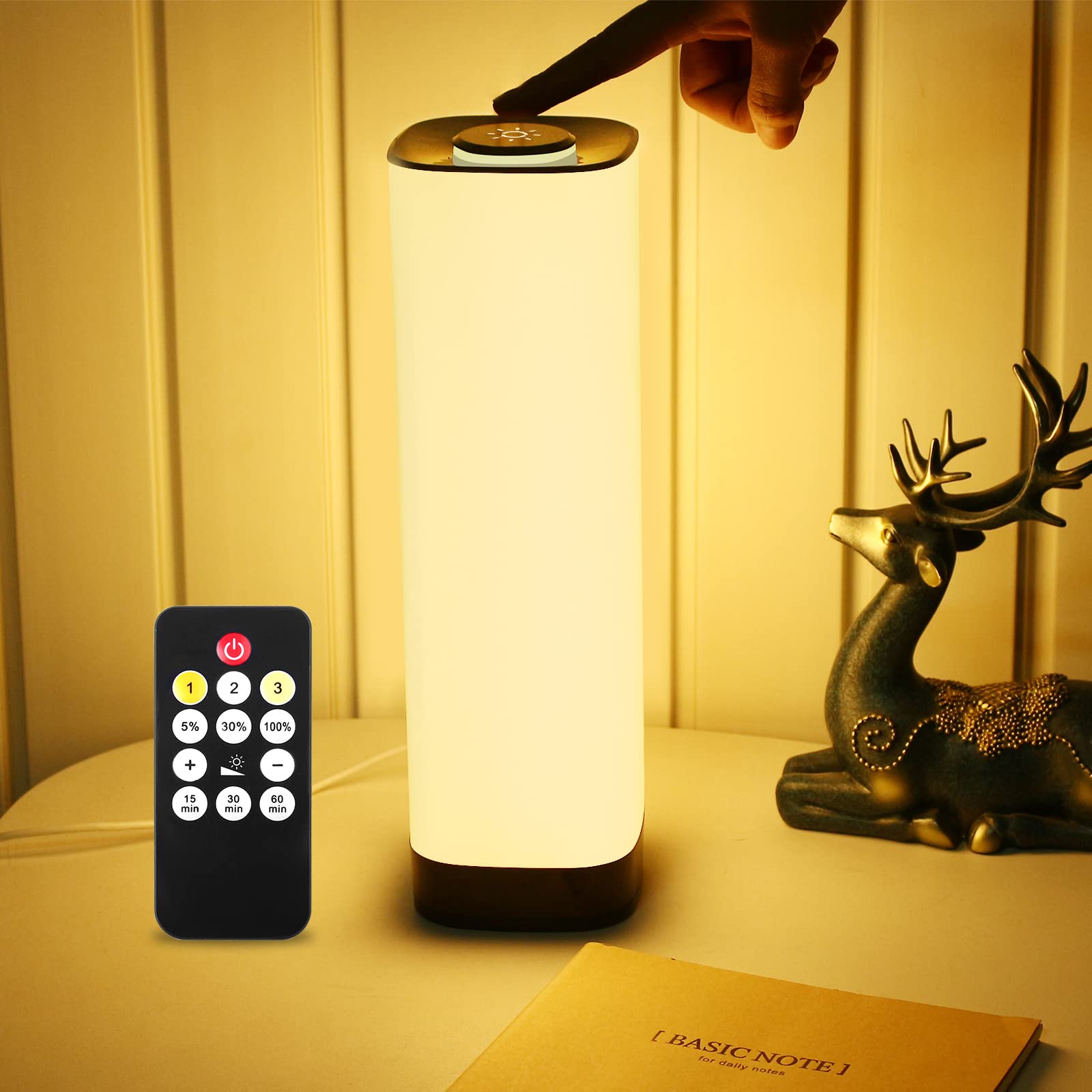 Semlos LED Table Lamp - 3 Color Changing & 10 Dimmable Brightness Levels, Touch Control with Remote, Modern Bedside Night Light for Bedroom, Office Desk, Reading and Nightstand (Perfect for Relaxation, Study and Ambient Lighting)