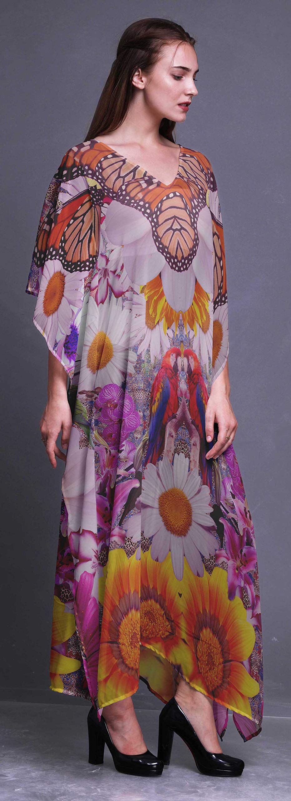 Women's Floral Kaftan Maxi Dress - Beach Cover Up, Bikini Dress, Long Boho Summer Dress for Pool, Vacation & Resort Wear